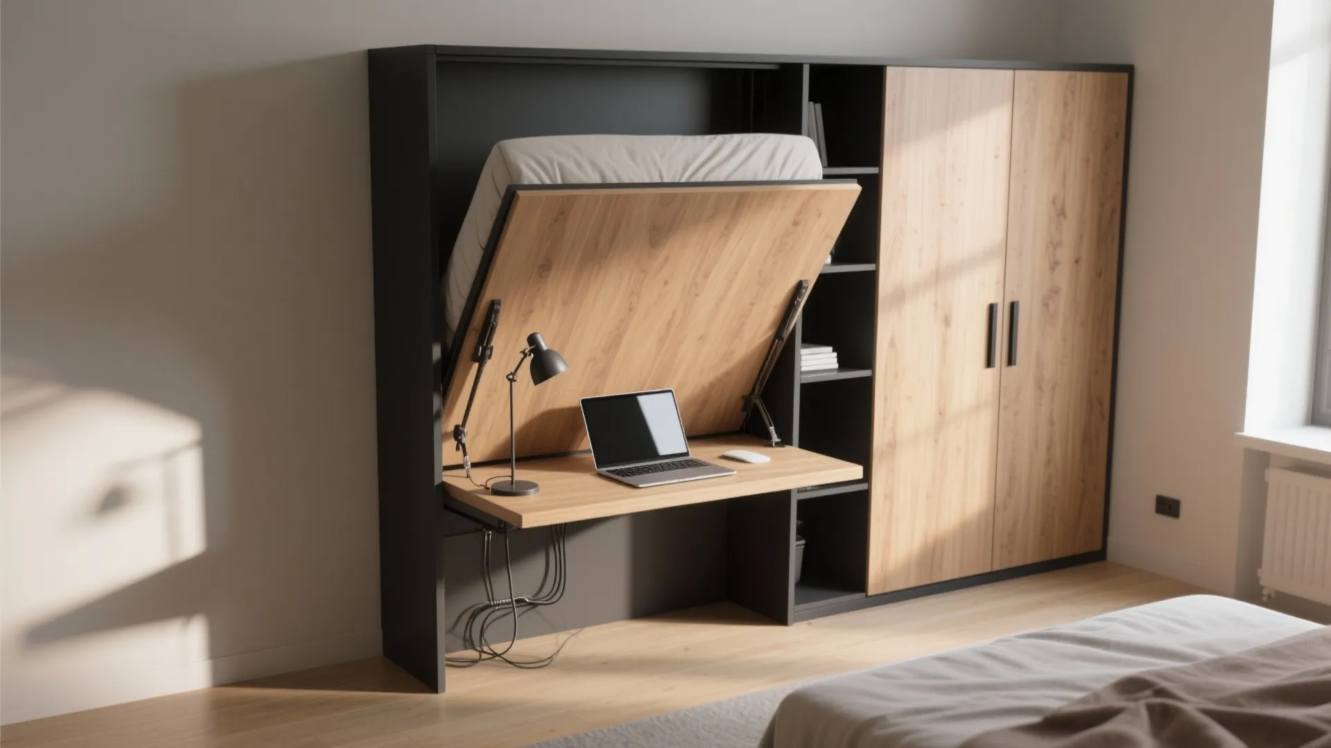 1. Murphy bed with an integrated desk