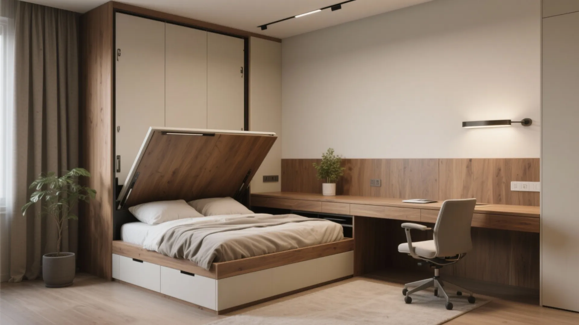 1. Murphy Bed with an Integrated Desk
