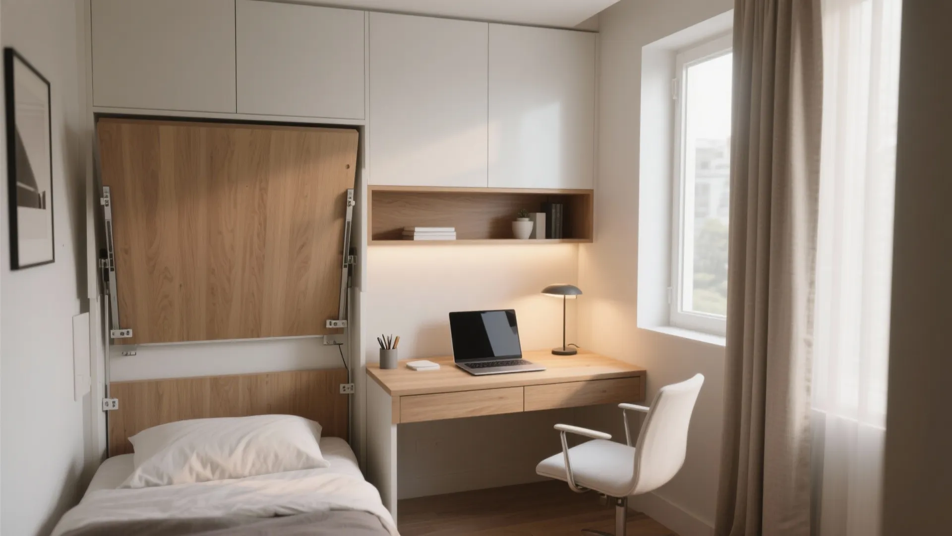 1. Murphy bed with an integrated desk