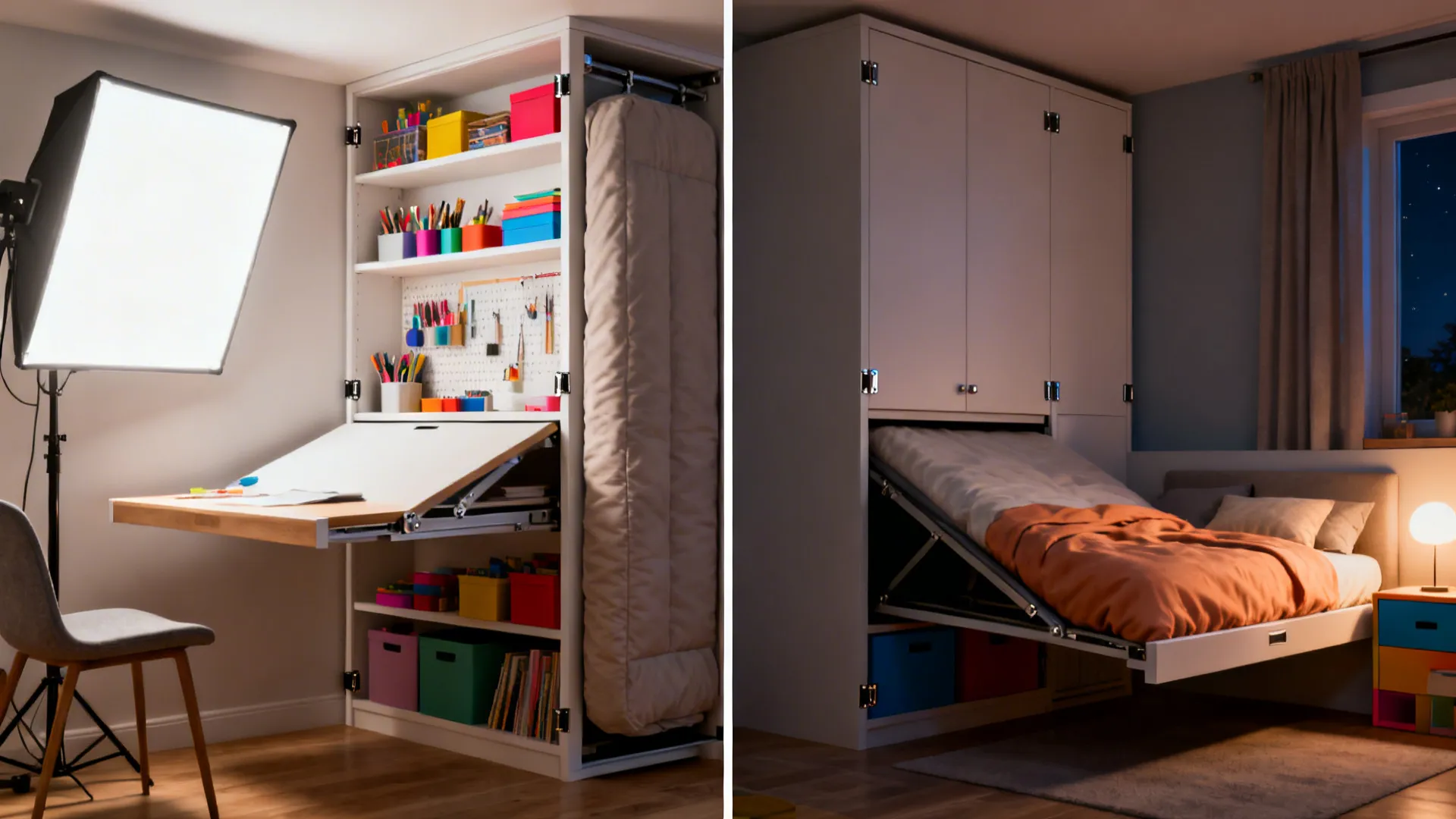 3. Fold-down desk and Murphy bed combo