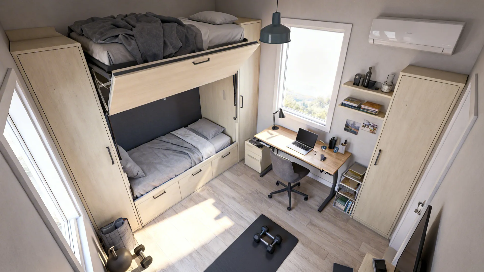 5. Fold-down desk and wall bed combo
