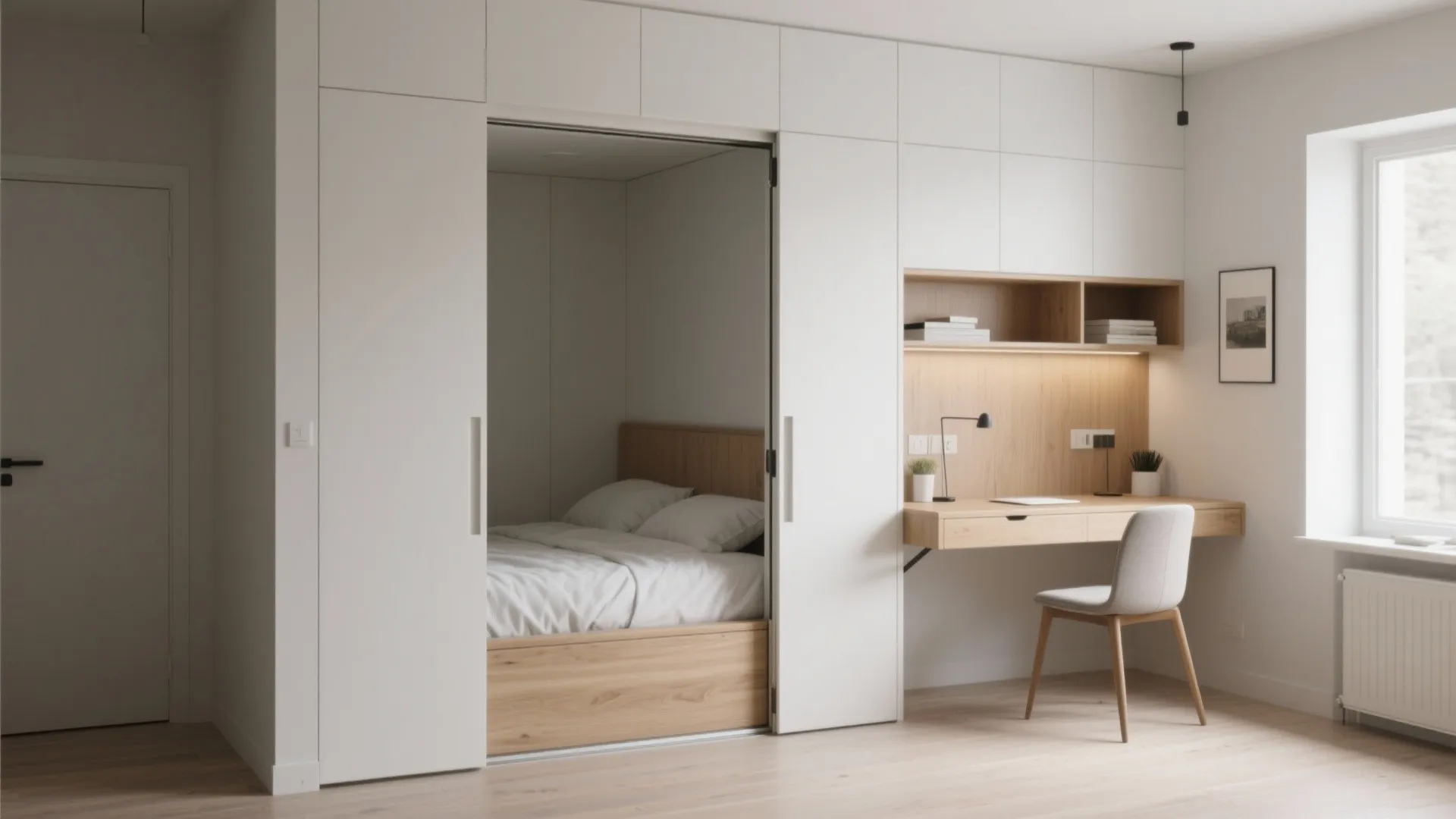 2. Murphy Bed Combined with a Fold-Down Desk