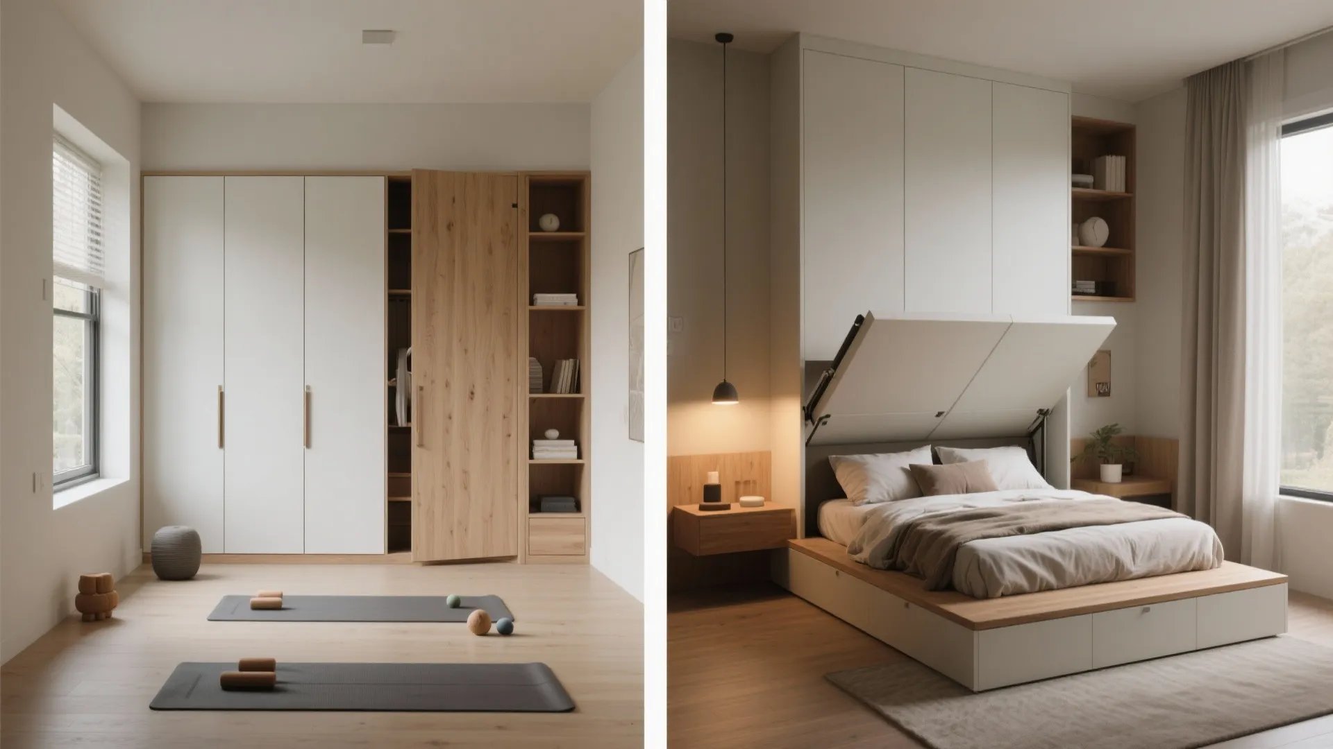 4. Fold-down low Murphy bed with floor-level platform