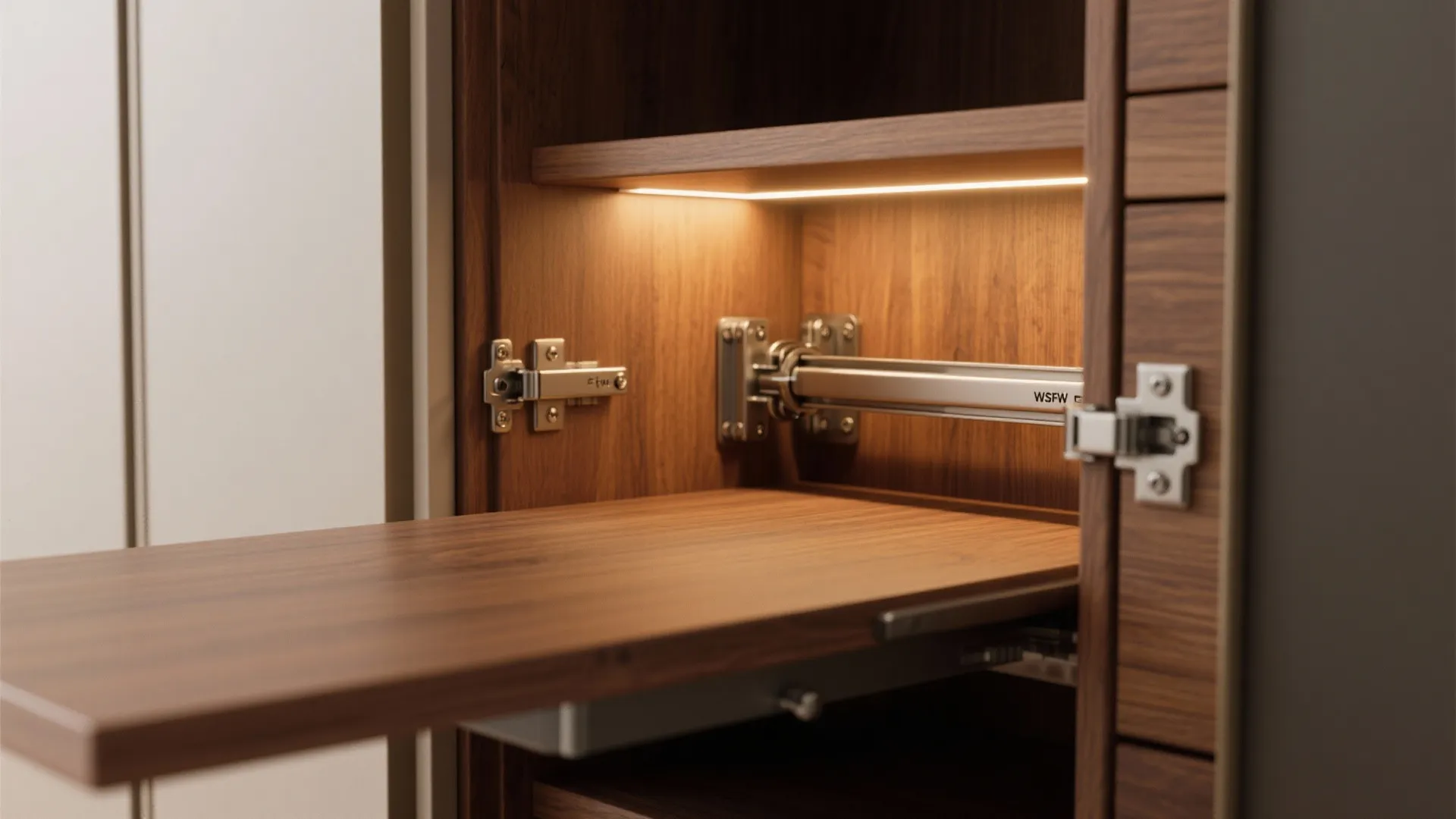 Bedroom walls that work: wardrobe, Murphy desk, and calm lighting