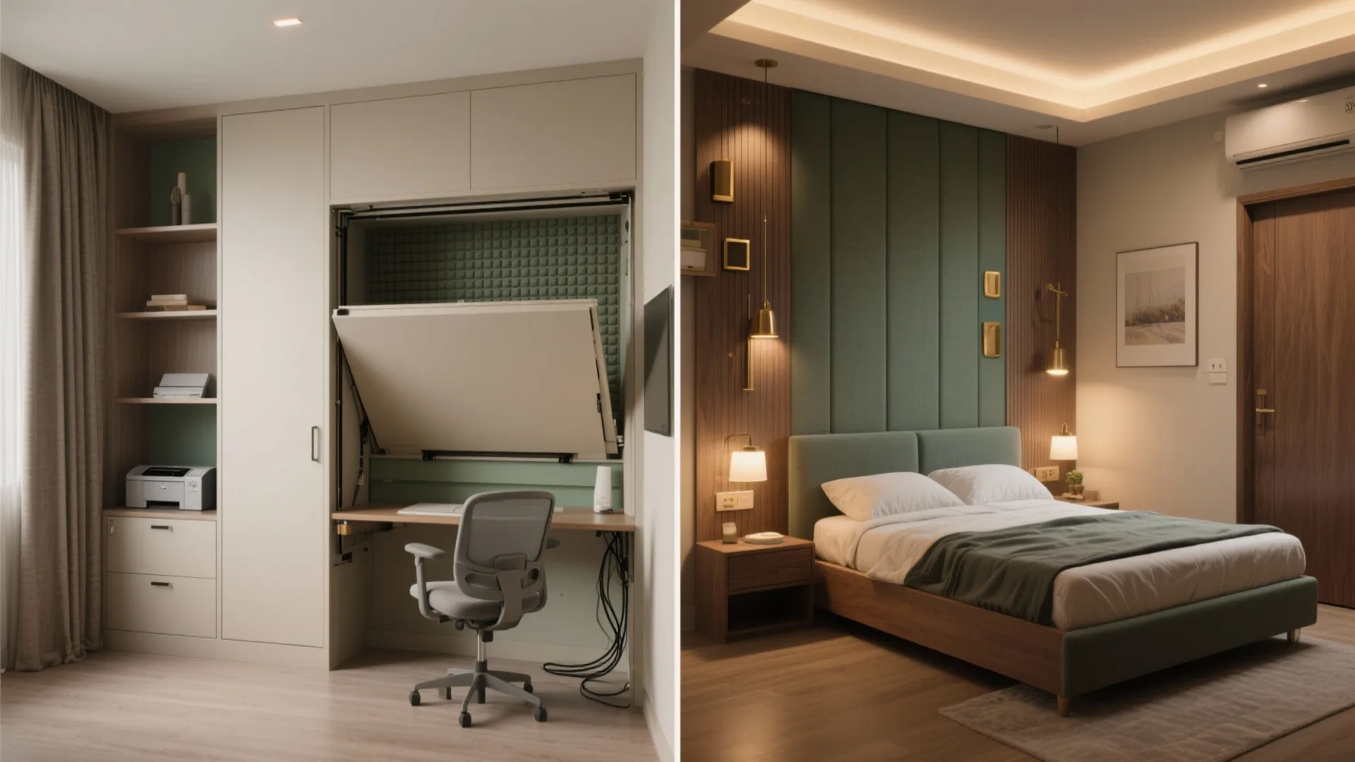 A flexible third bedroom: guest room by night, office by day