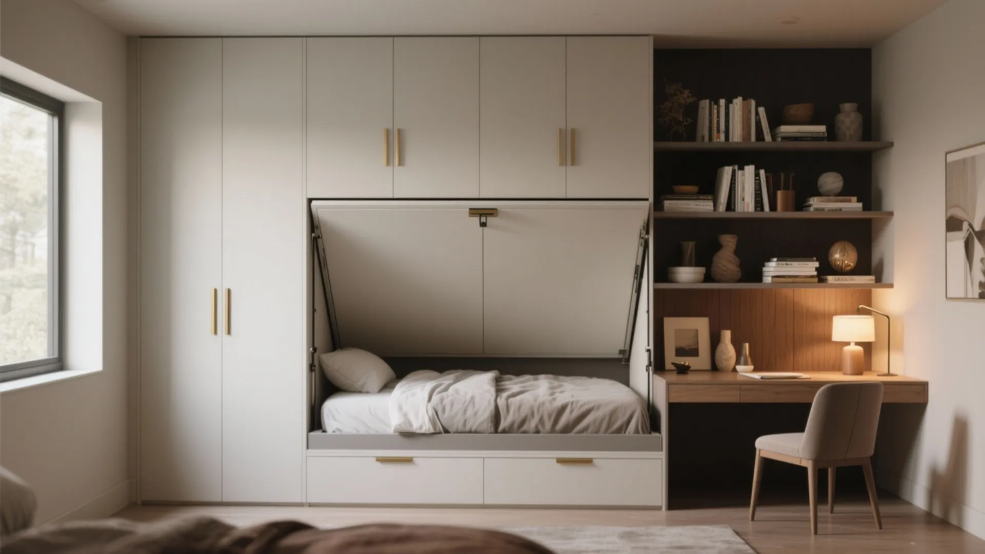 Murphy bed with custom shelving