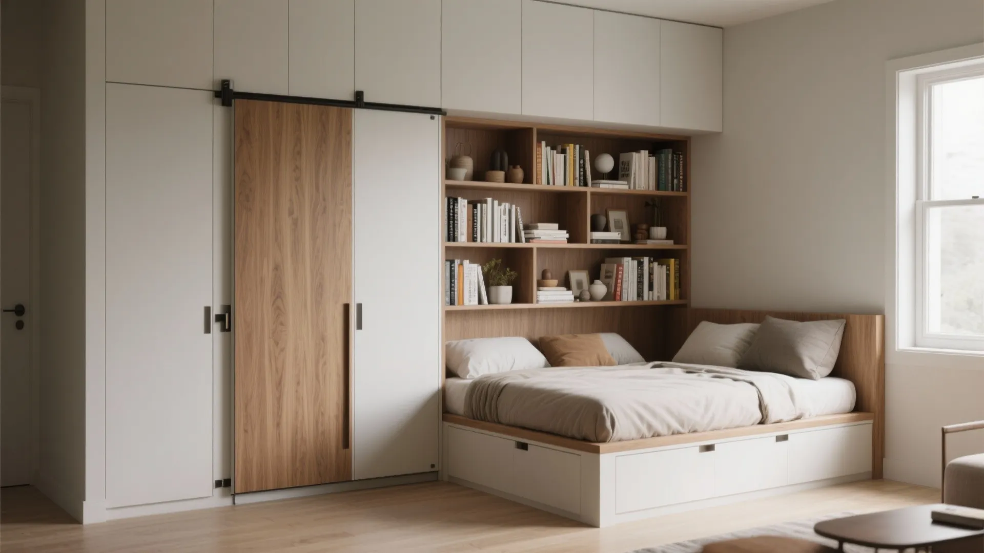 1. Classic Murphy Bed with Integrated Shelving