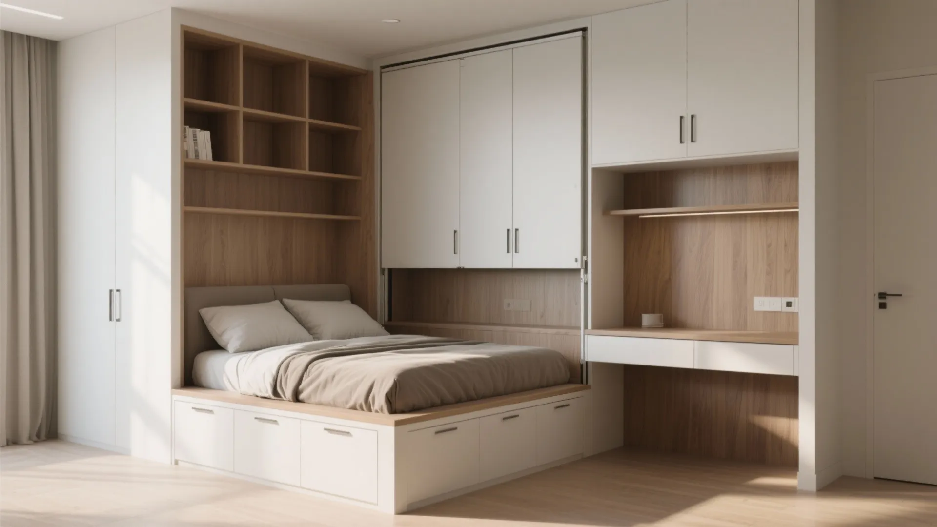1. Wall or Murphy Double Bed with Built-in Storage