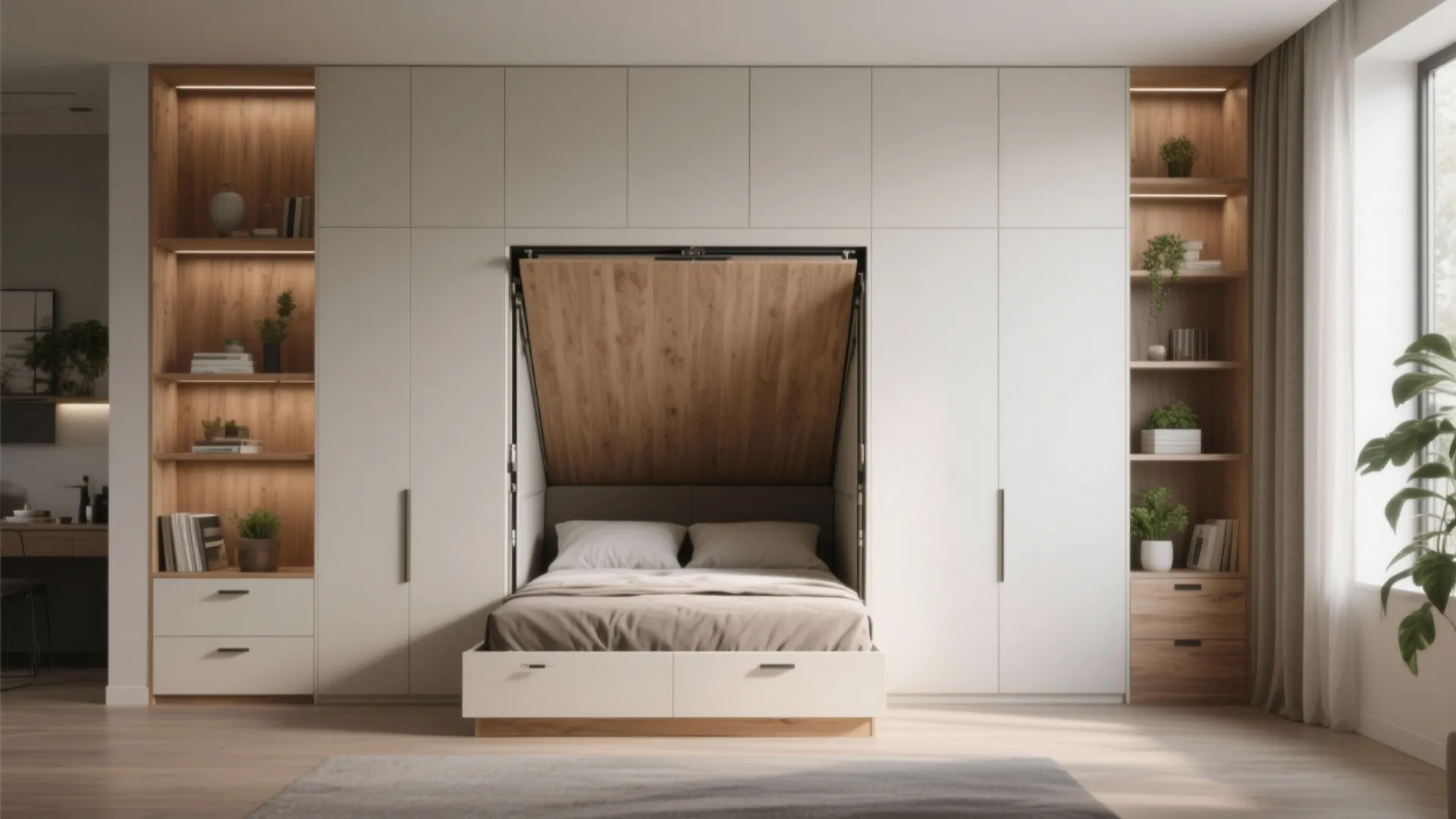 2. Murphy bed with integrated storage