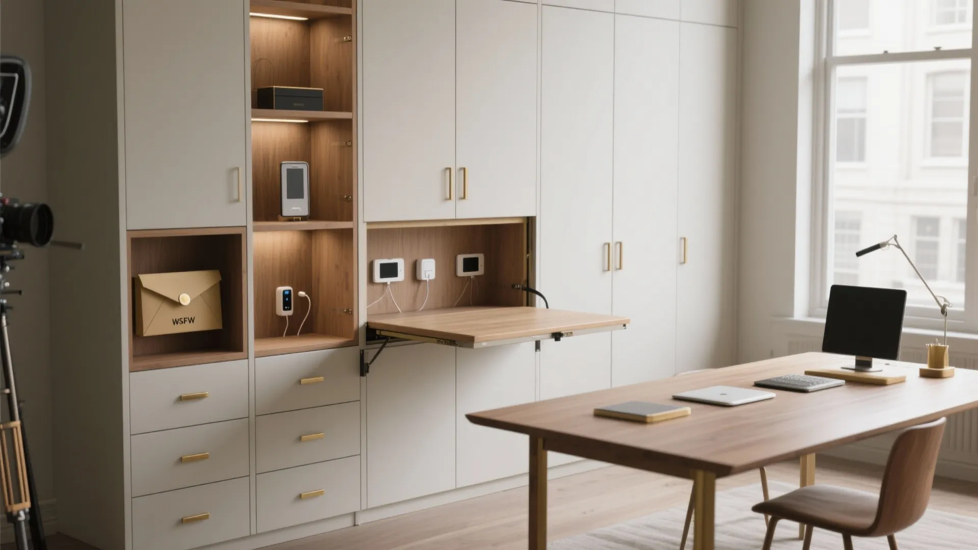 2. Murphy-style table with built-in storage