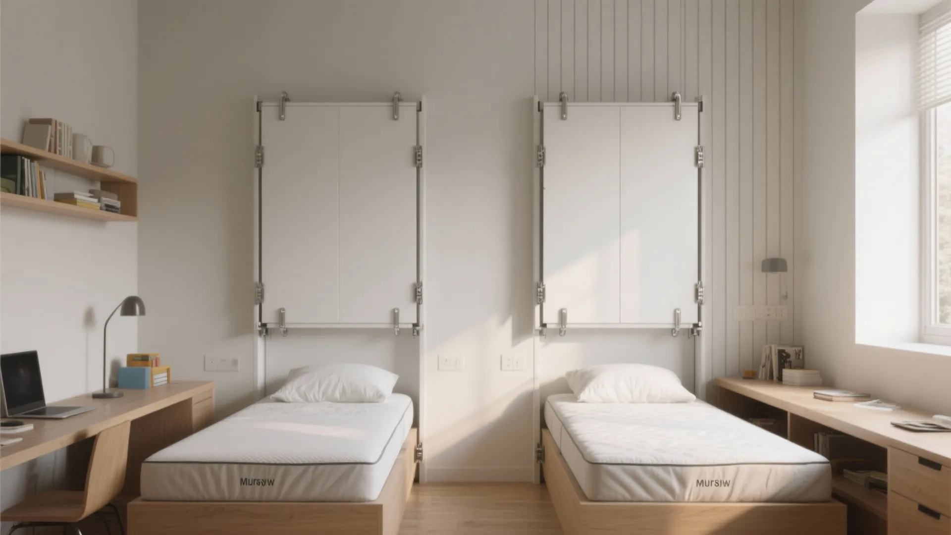 1. Wall-mounted fold-down twin beds (Murphy-style)