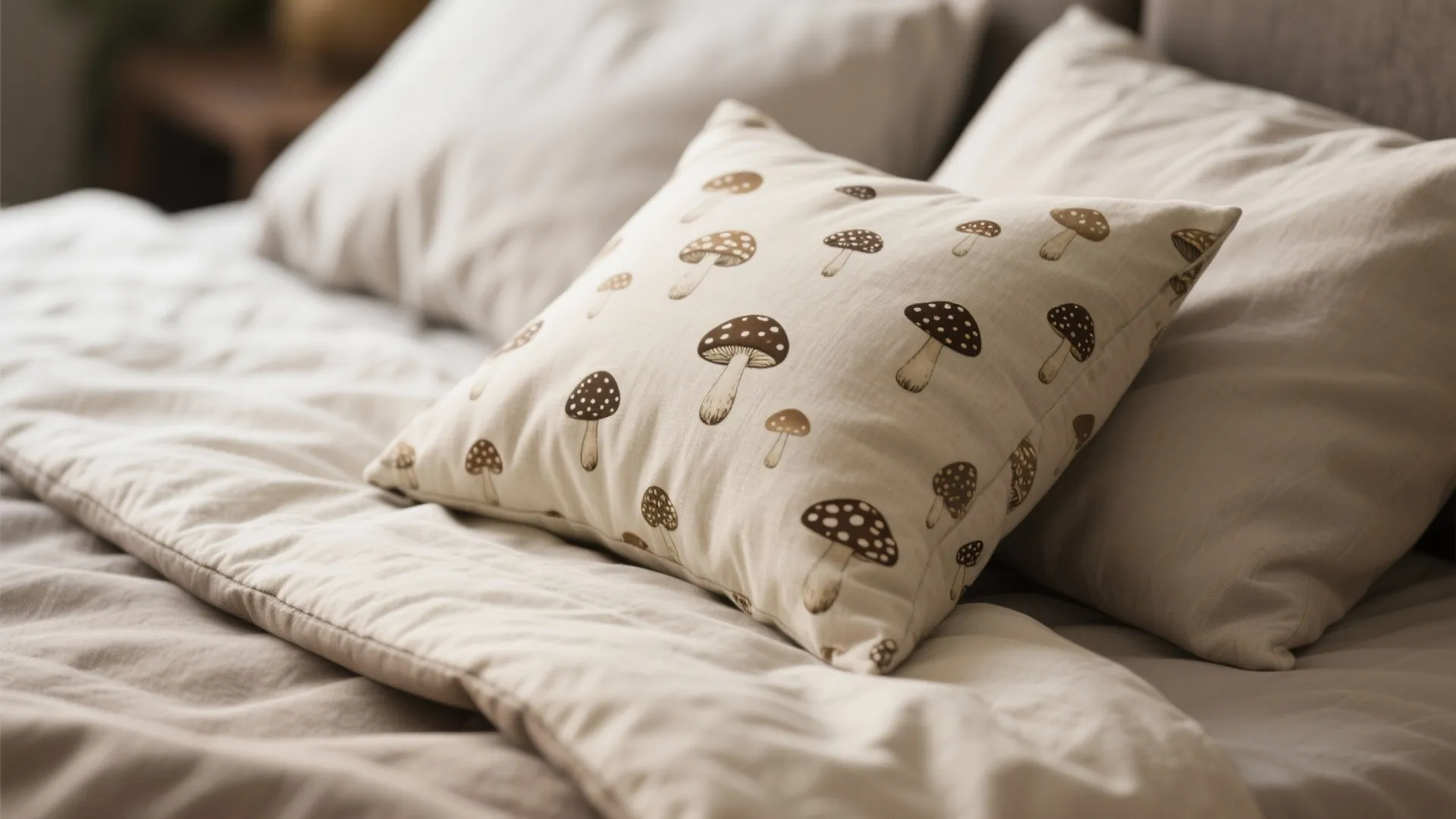 2. Mushroom Motif Bedding and Textiles
