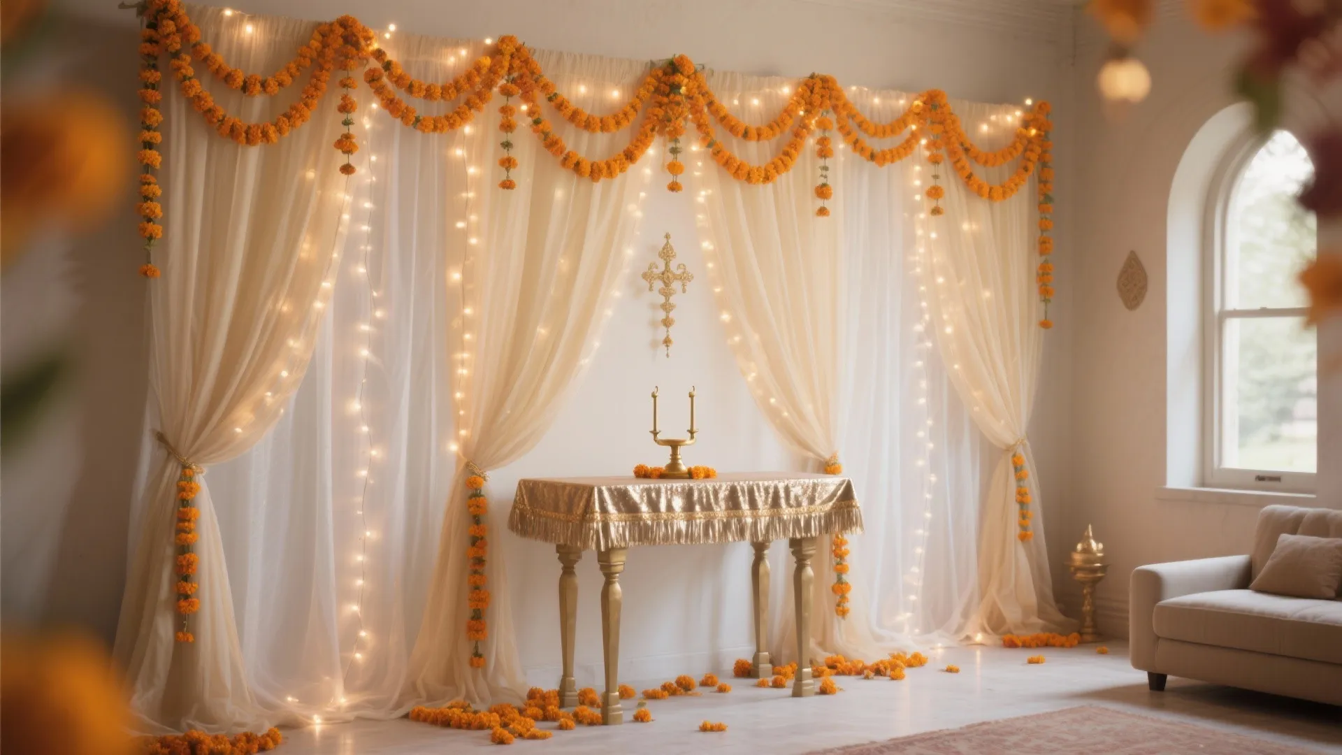 Textile Backdrop: Marigold, Muslin, and Metallic Thread