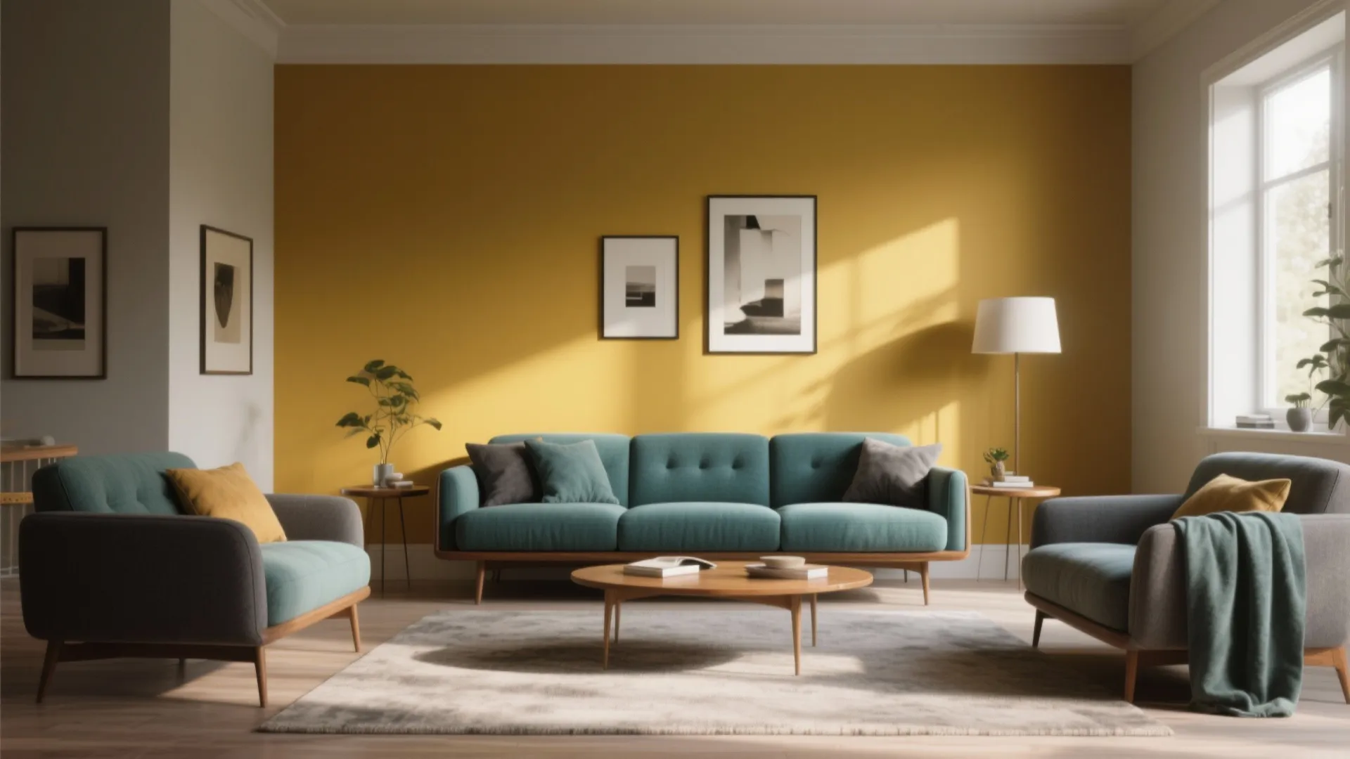 2. Use a Mustard Accent Wall for Drama