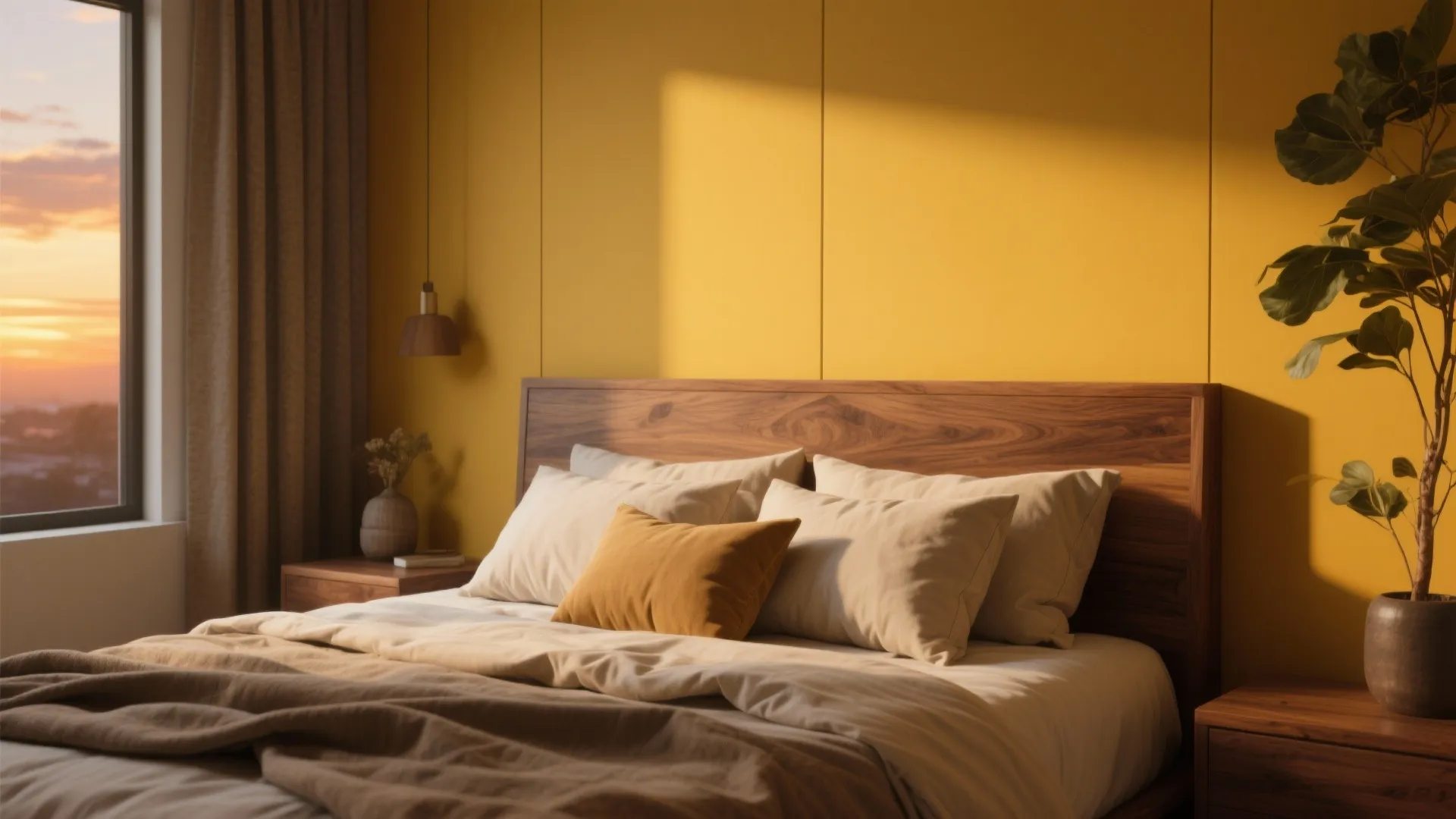 Mustard Feature Wall in Bedroom