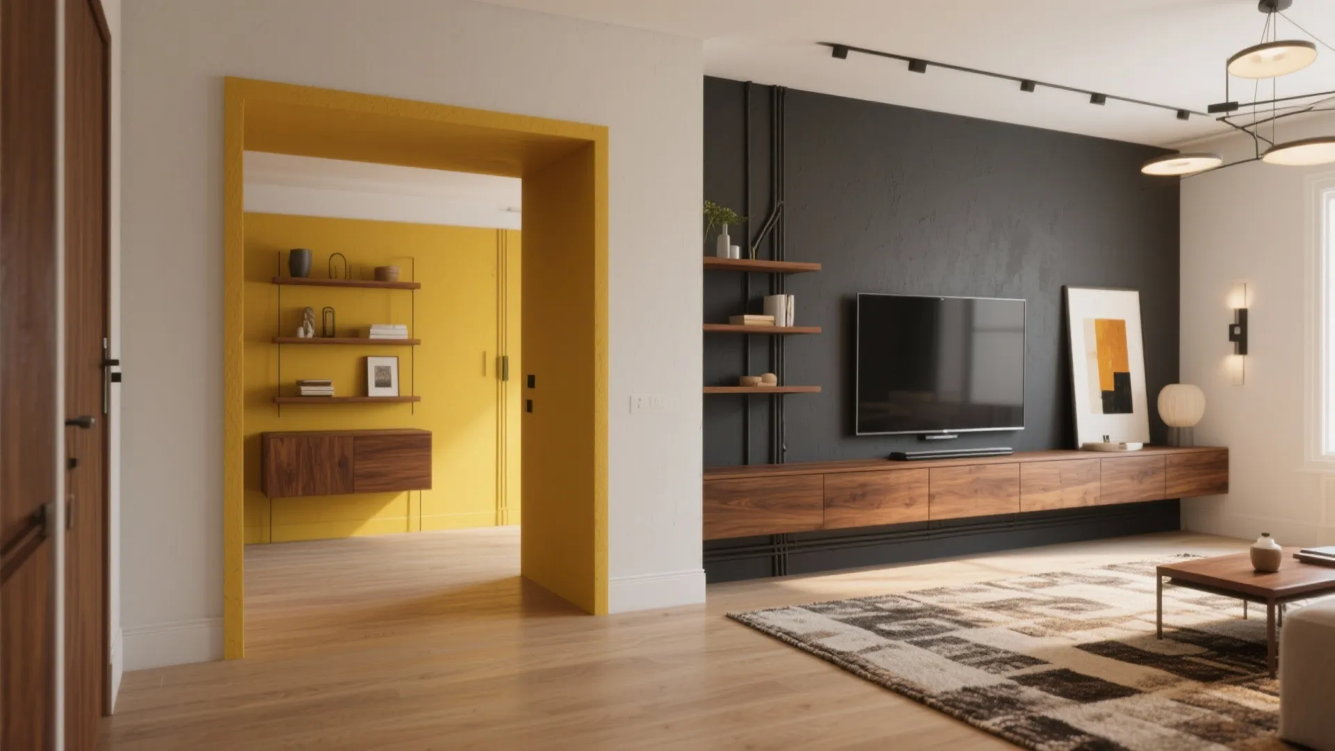 Mustard Yellow with Charcoal and Walnut