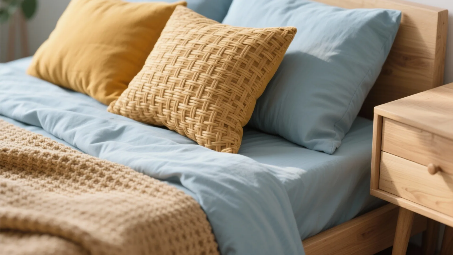 1. Calm Coastal: Soft Blue Walls + Mustard Accents