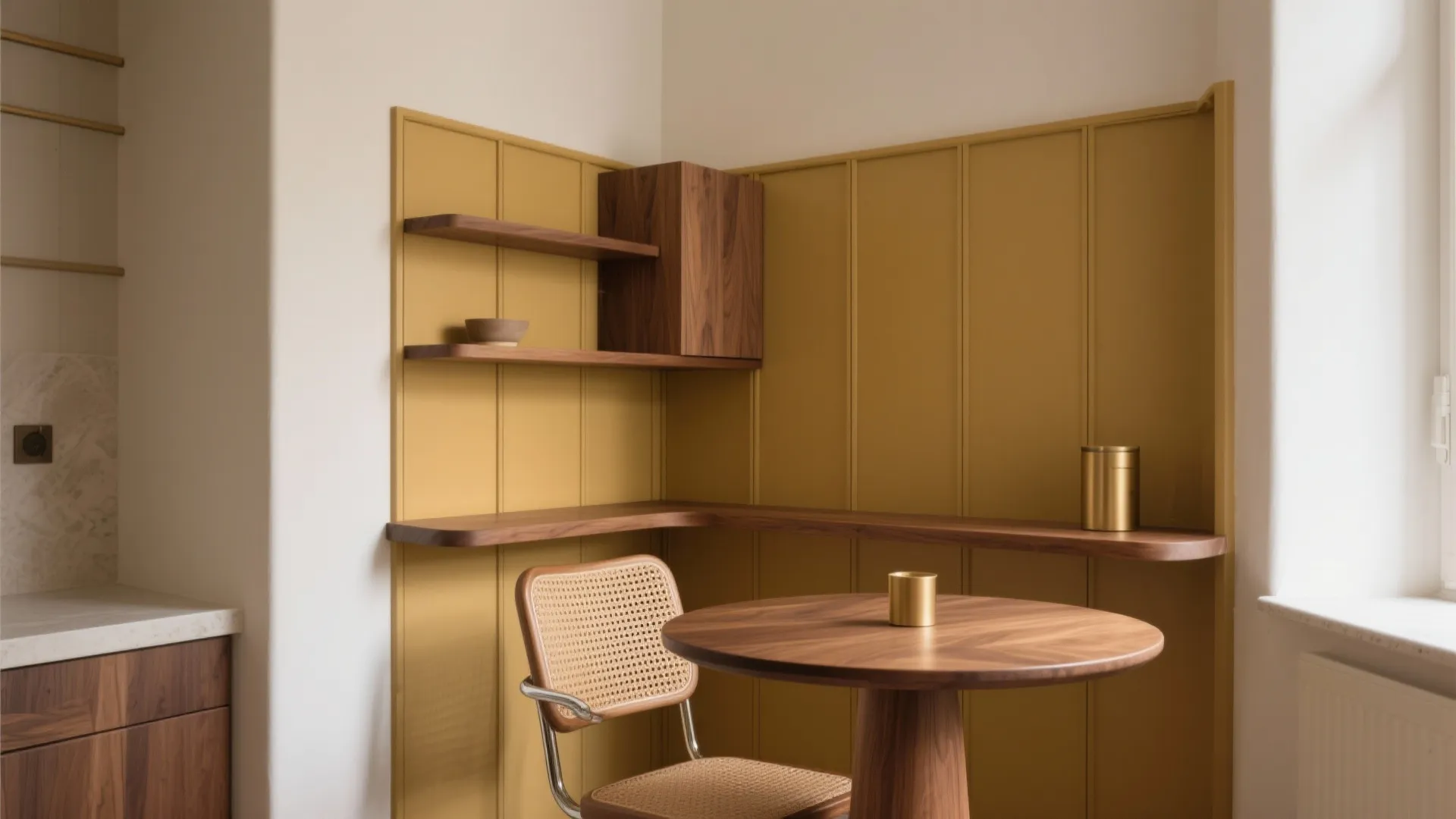 Mustard Panels with Warm Wood