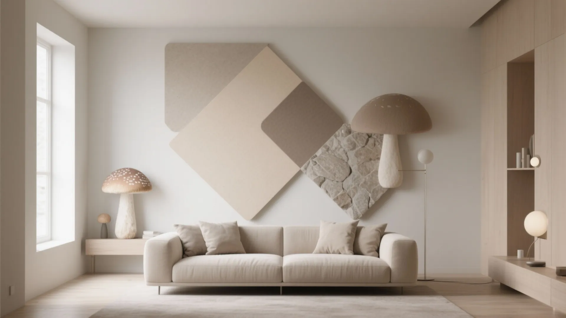 Muted Geometric Murals with Gentle Contrast