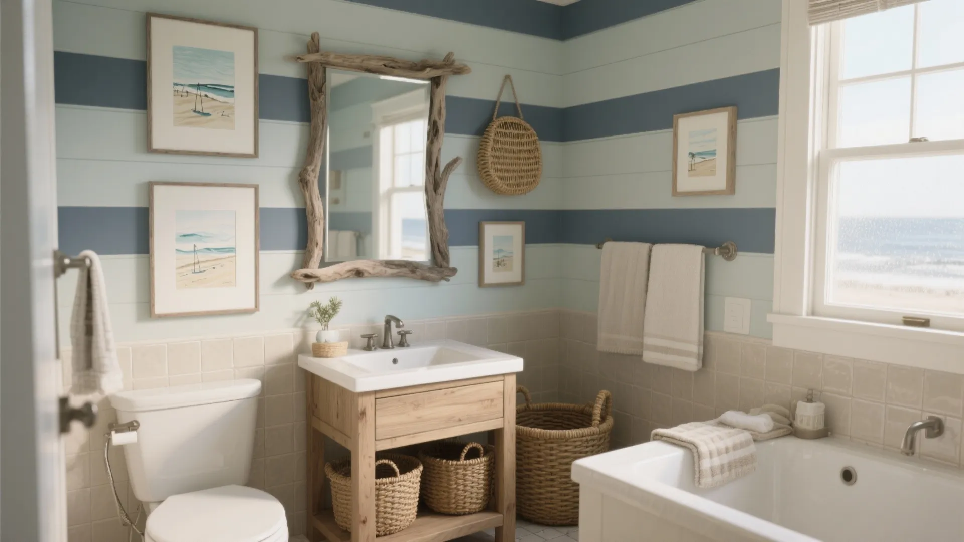 Coastal Bathroom Wall Decor — 5 Ideas: Seaside-inspired wall decor ideas for small bathrooms, with budget tips and moisture-safe choices