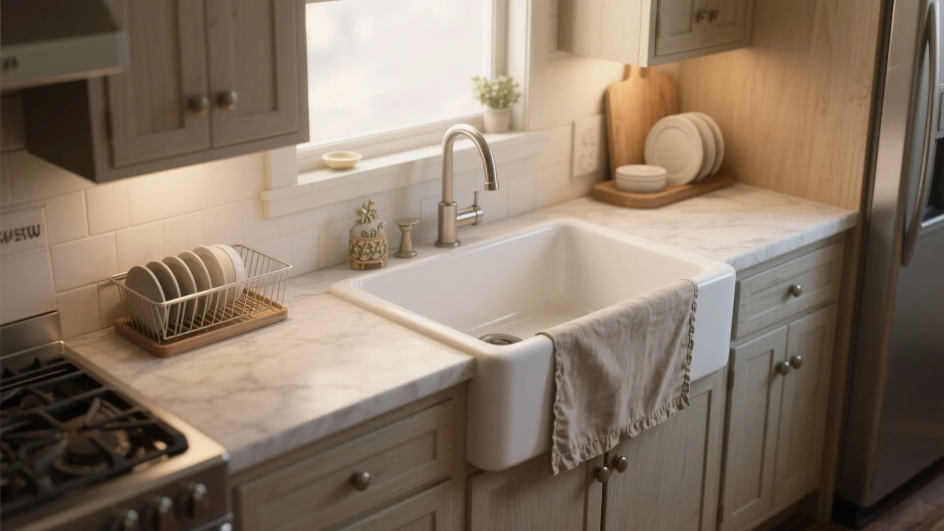 2. Narrow farmhouse or apron-front sinks (20"–24")