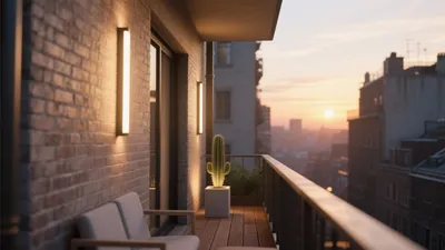 Urban Balcony Design with Warm Lighting and City View