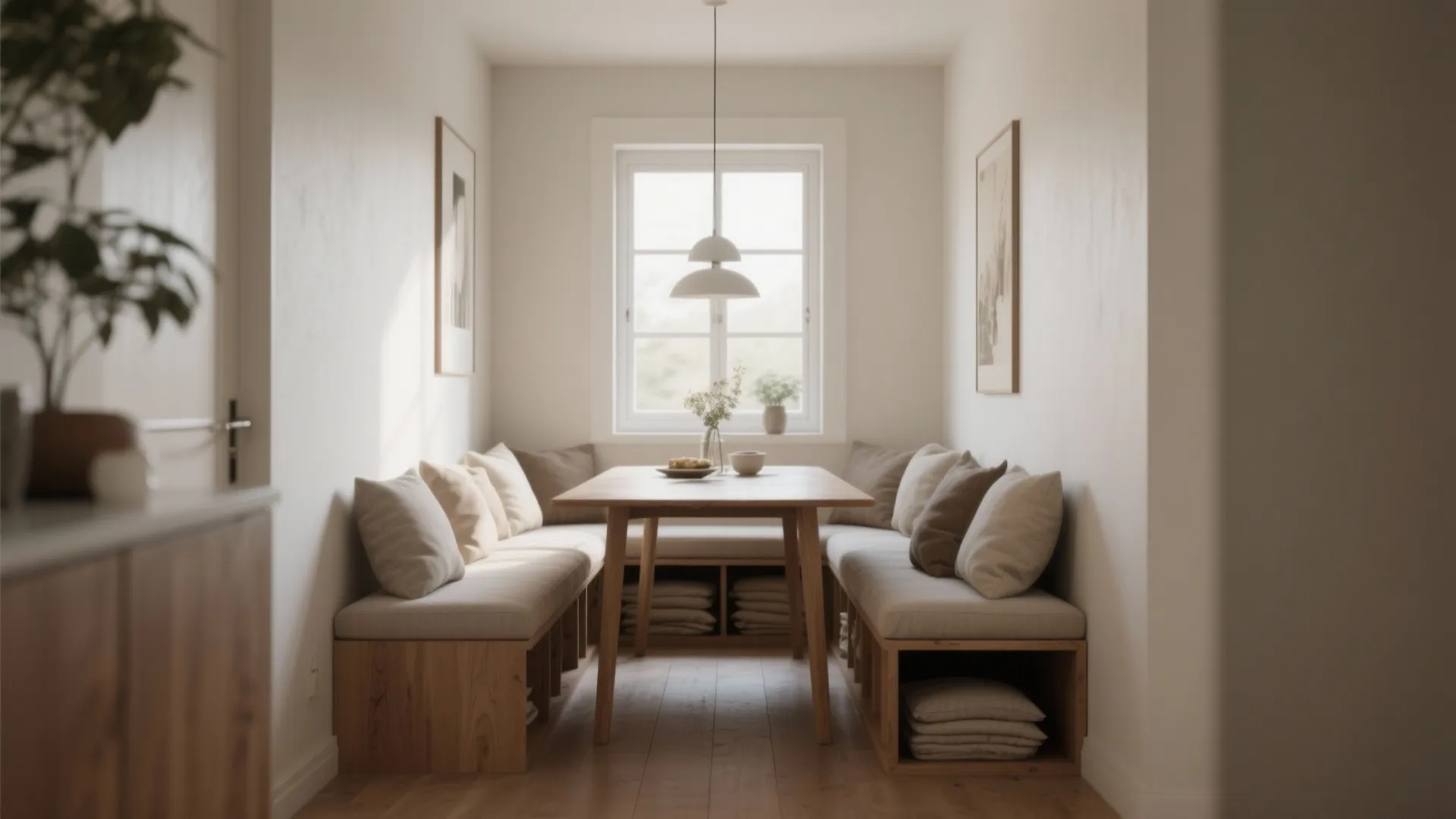 3. Narrow table with bench seating