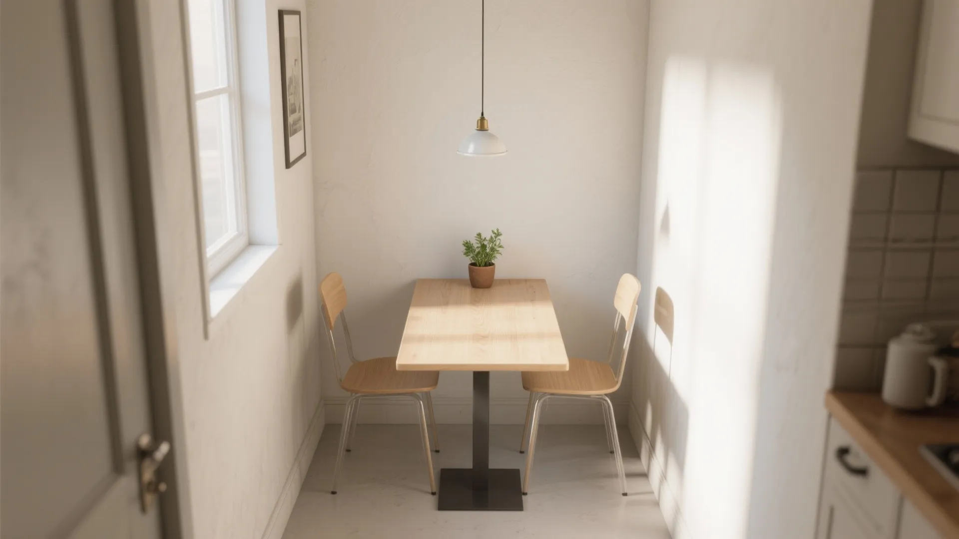 1. Narrow bistro table against the wall
