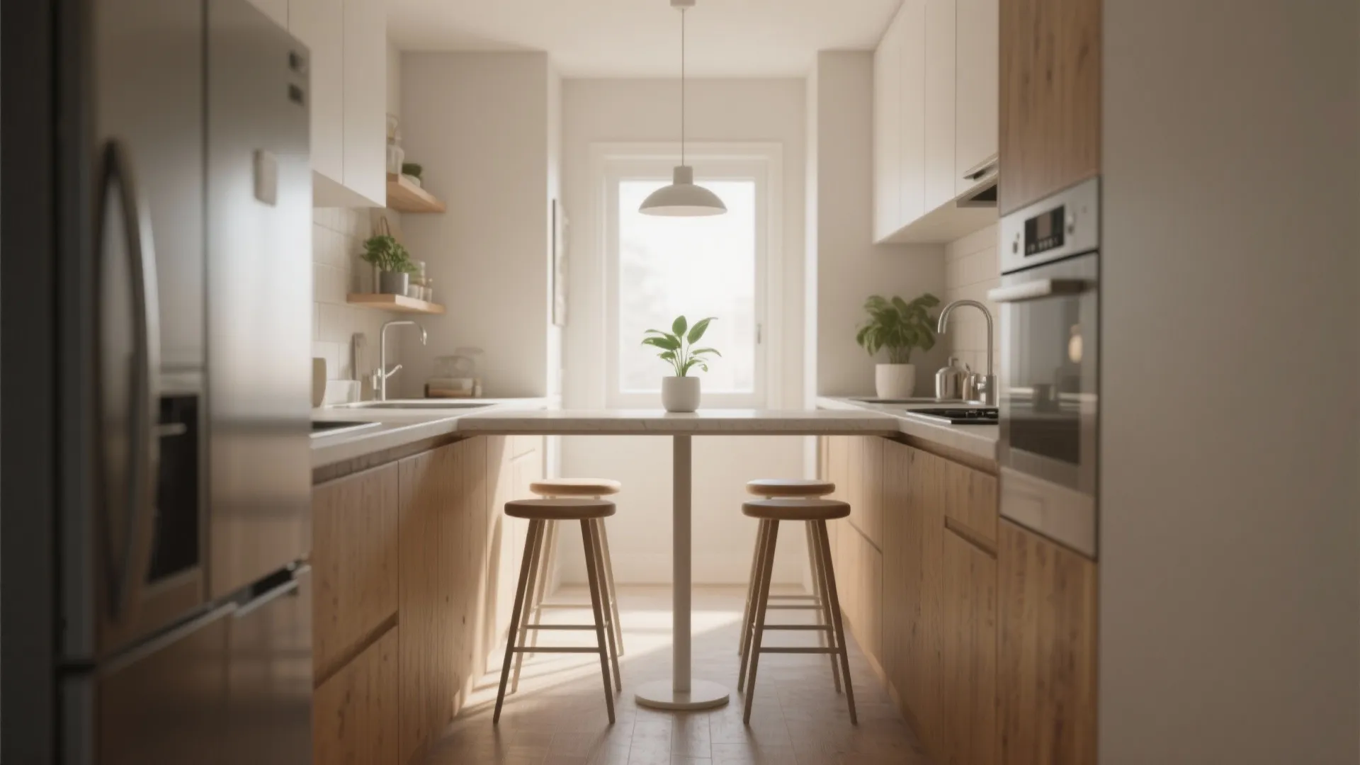 2. Narrow Bistro Table with Stools