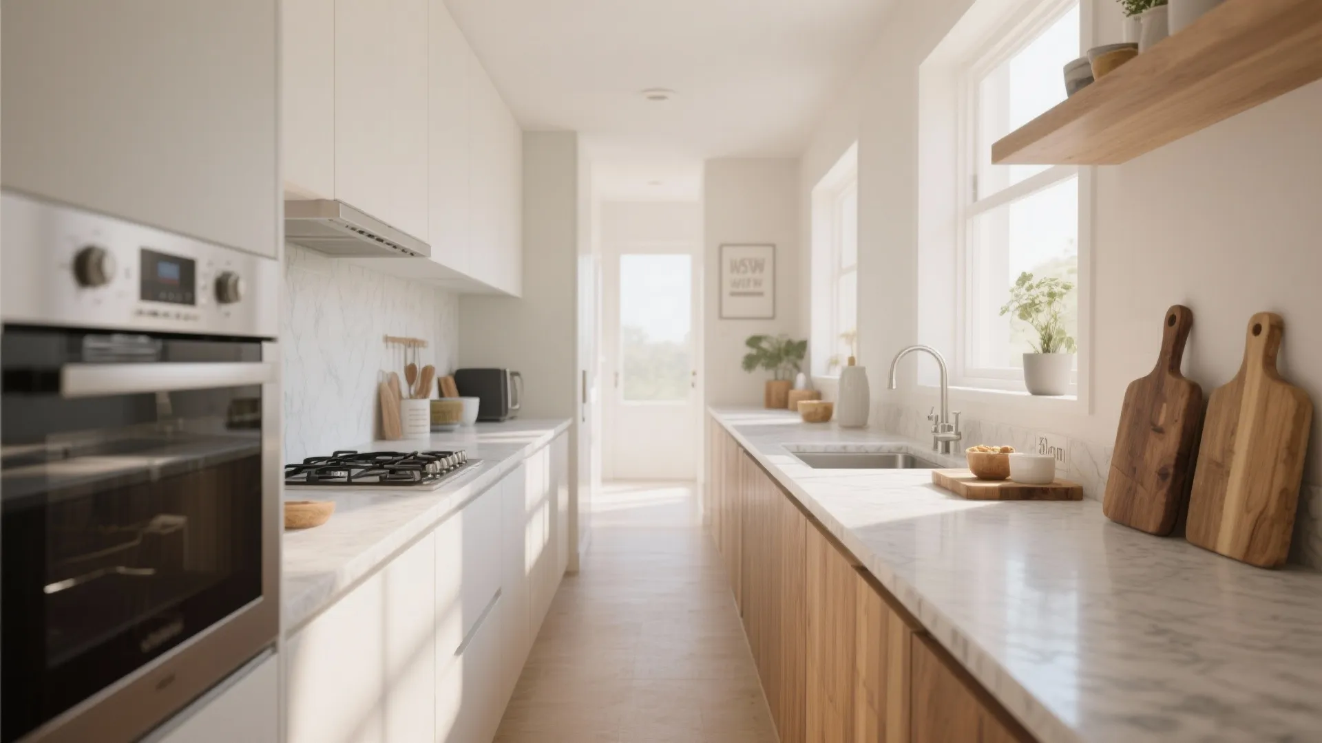 2. Narrow but Bright Countertops