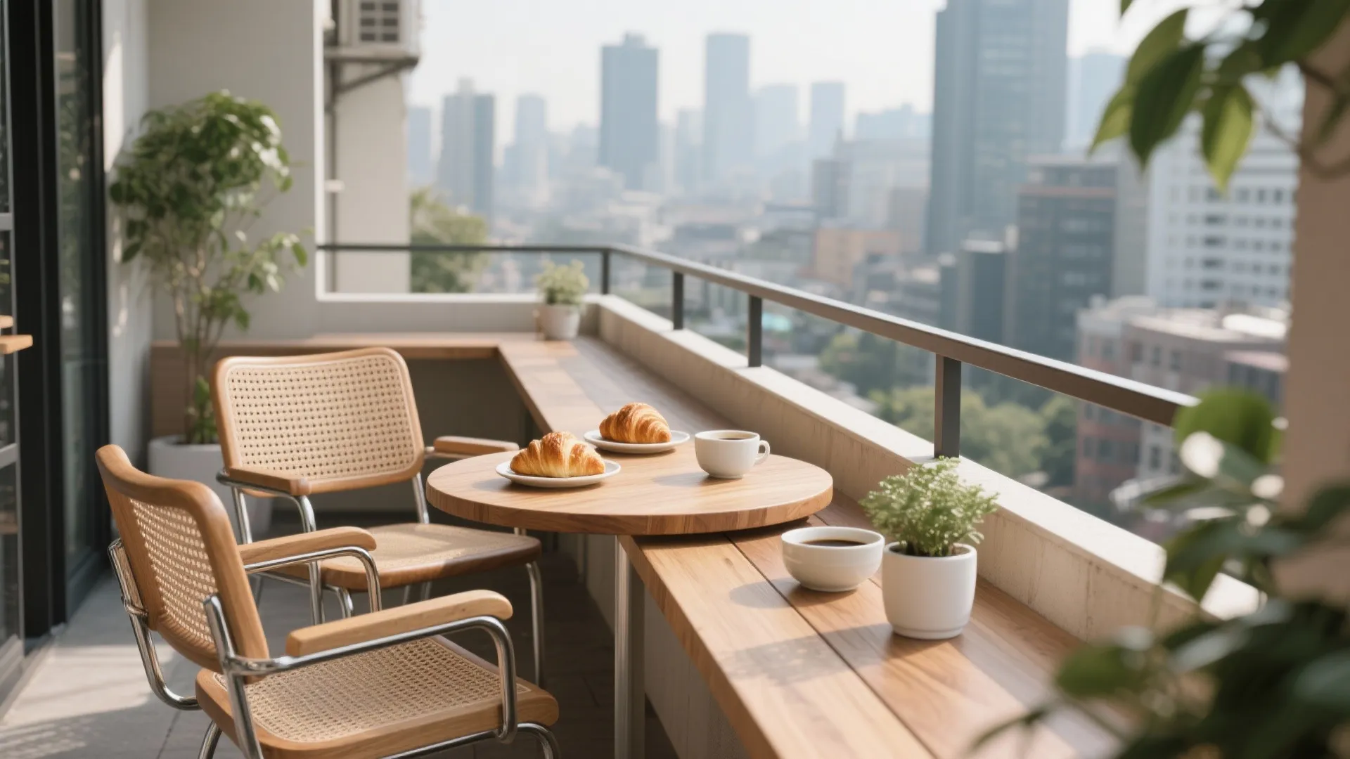 2) Narrow café-style table with breathable chairs