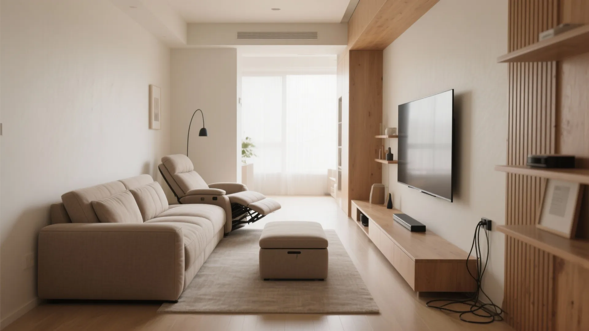 Narrow-scale chaise recliners with storage-friendly side profiles