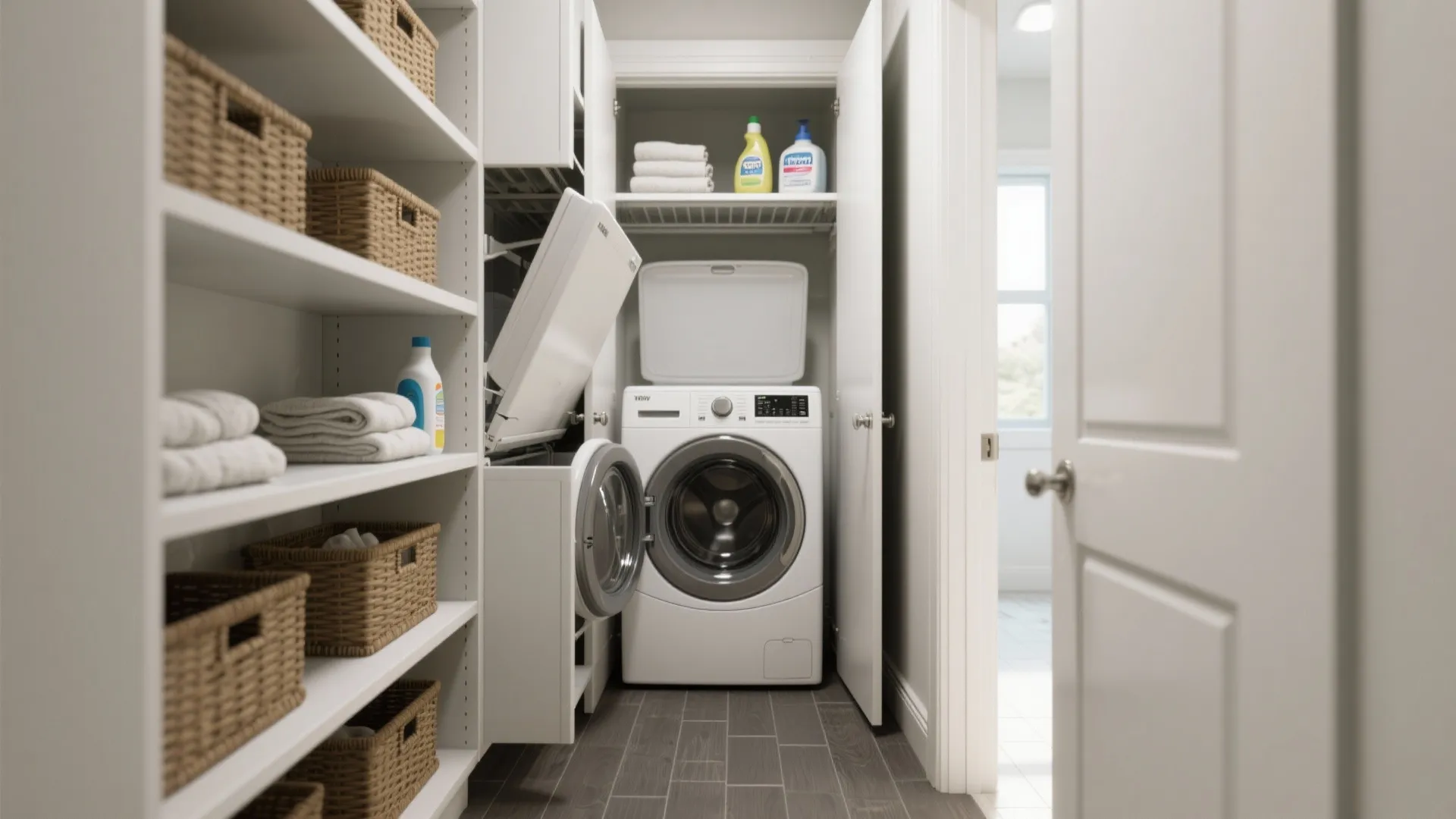 3. Narrow closet conversion with pivoting shelves