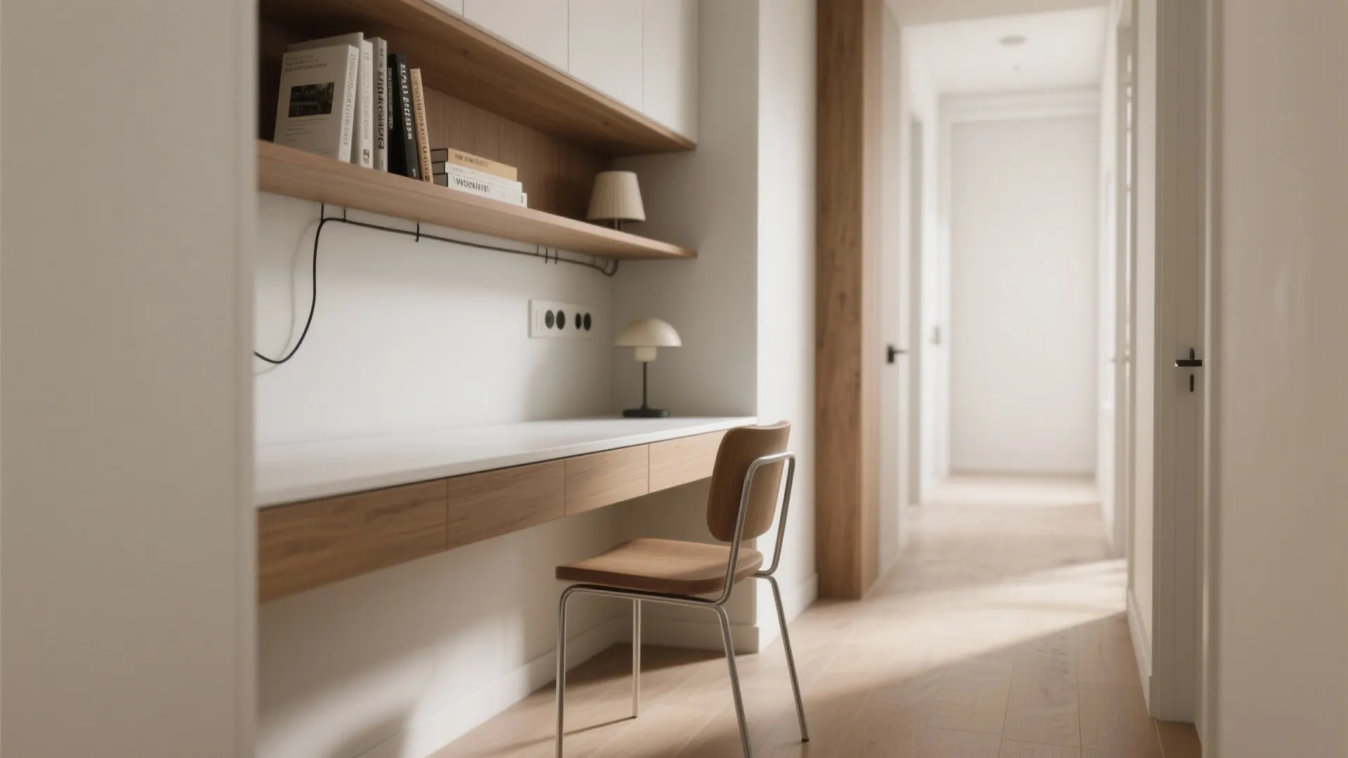 2. Narrow console desk with built-in shelf