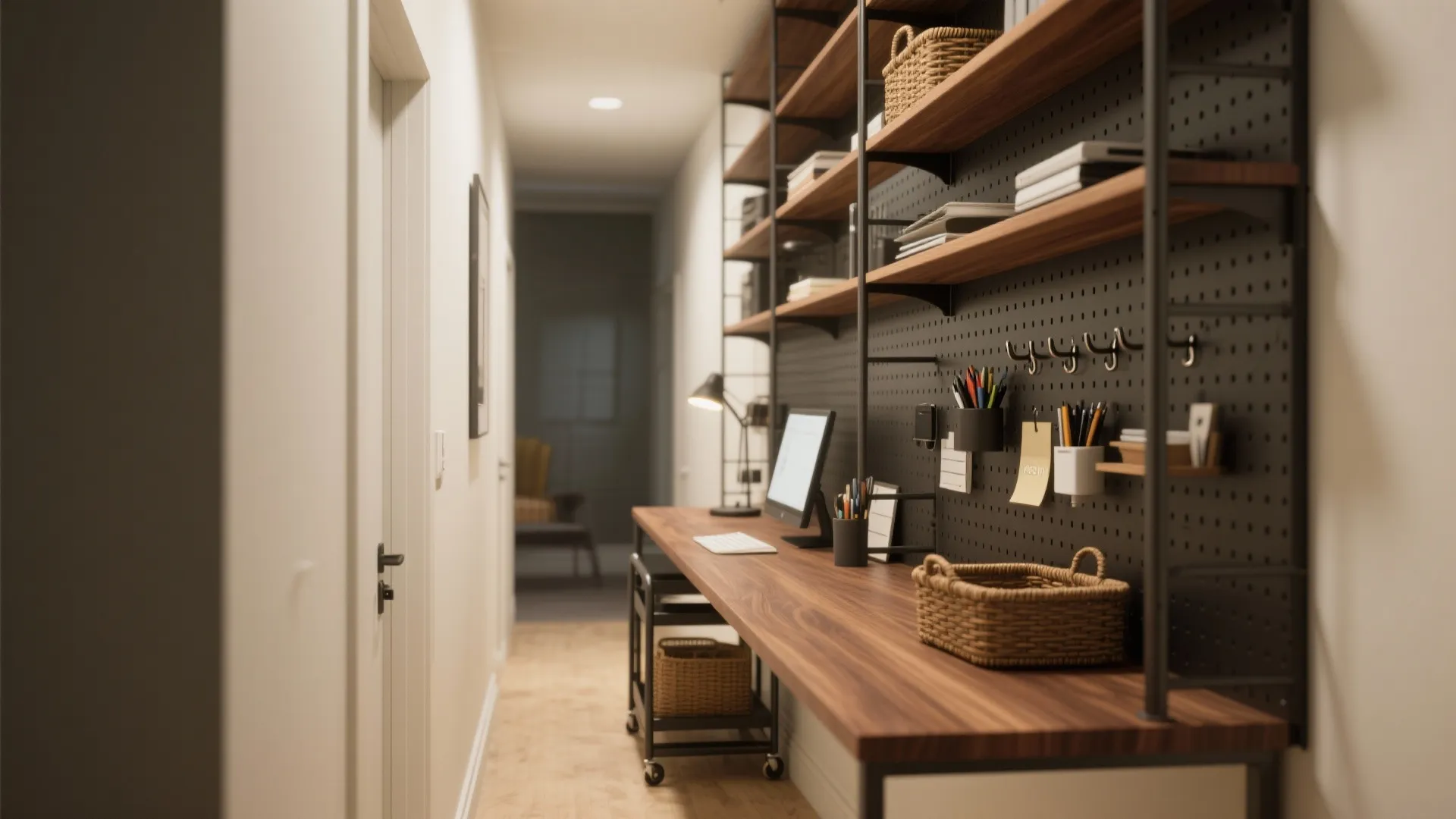 3. Narrow console desk with vertical storage