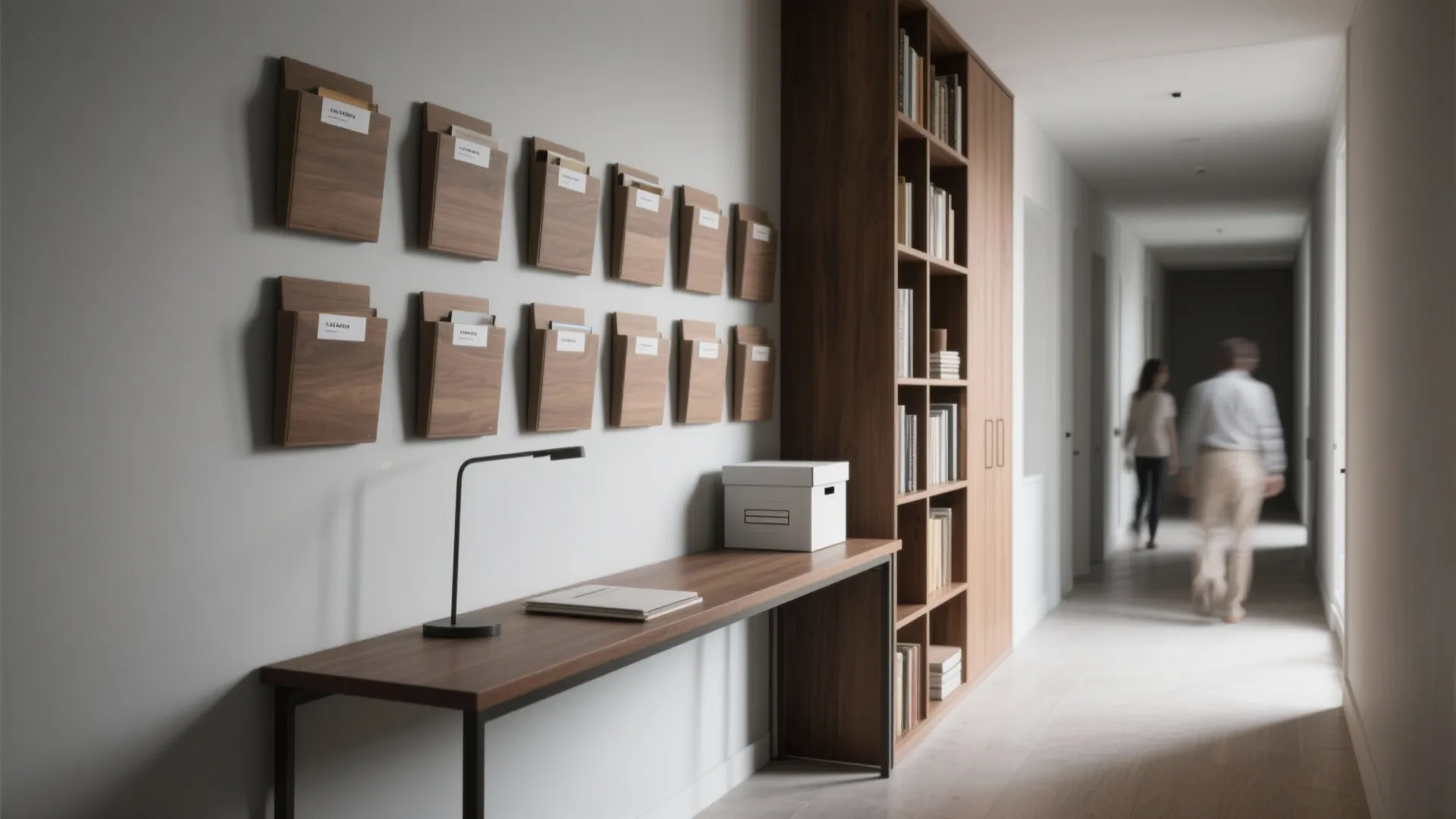 3. Narrow console desk with vertical organizers