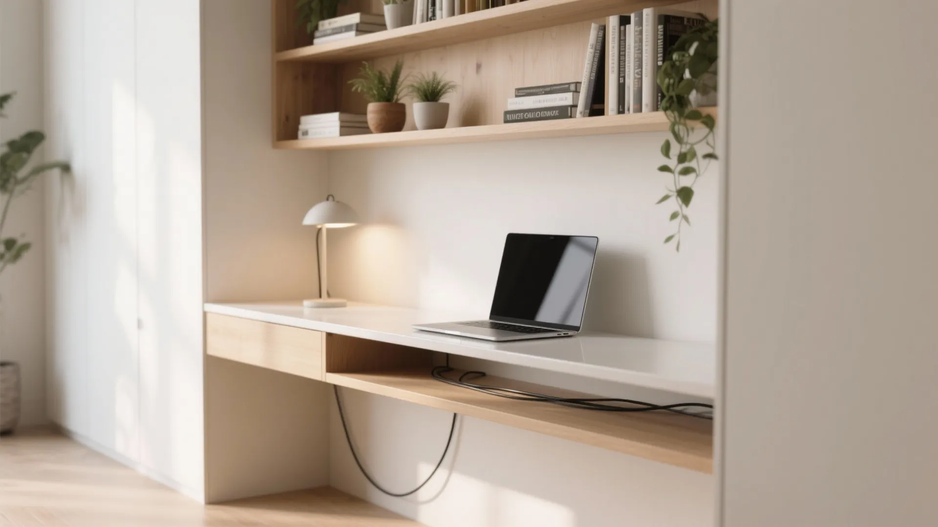 2. Narrow Console Desk with Shelf Above