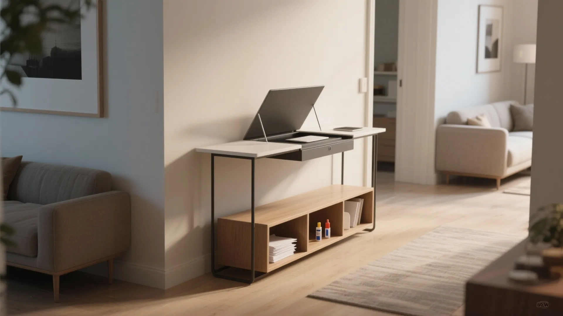 4. Narrow Console with Flip-Up Top