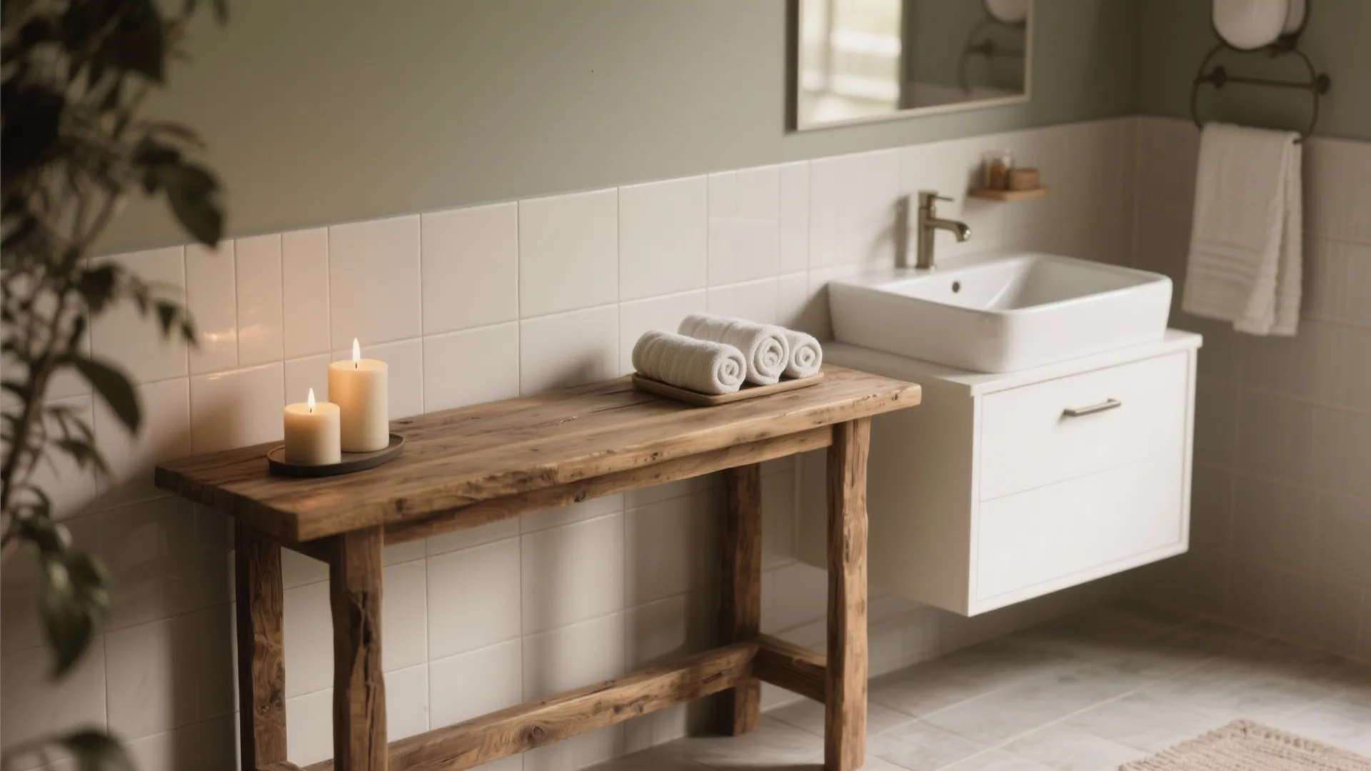 1. Narrow Console Beside the Sink