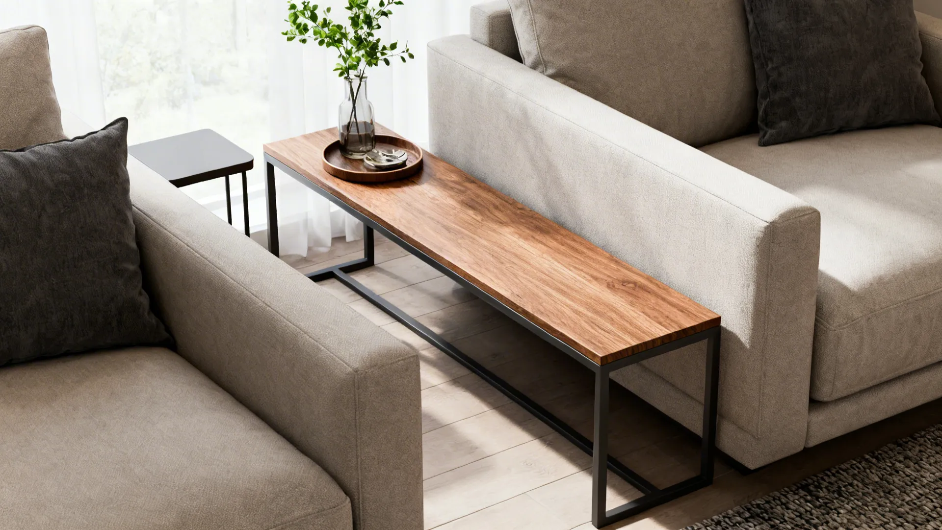 2. Use a narrow console instead of a bulky coffee table