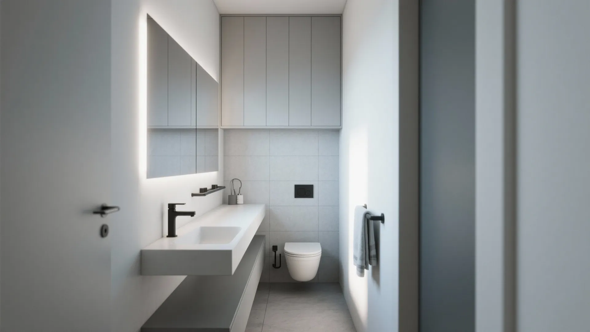 2. Narrow console vanity with integrated towel rail