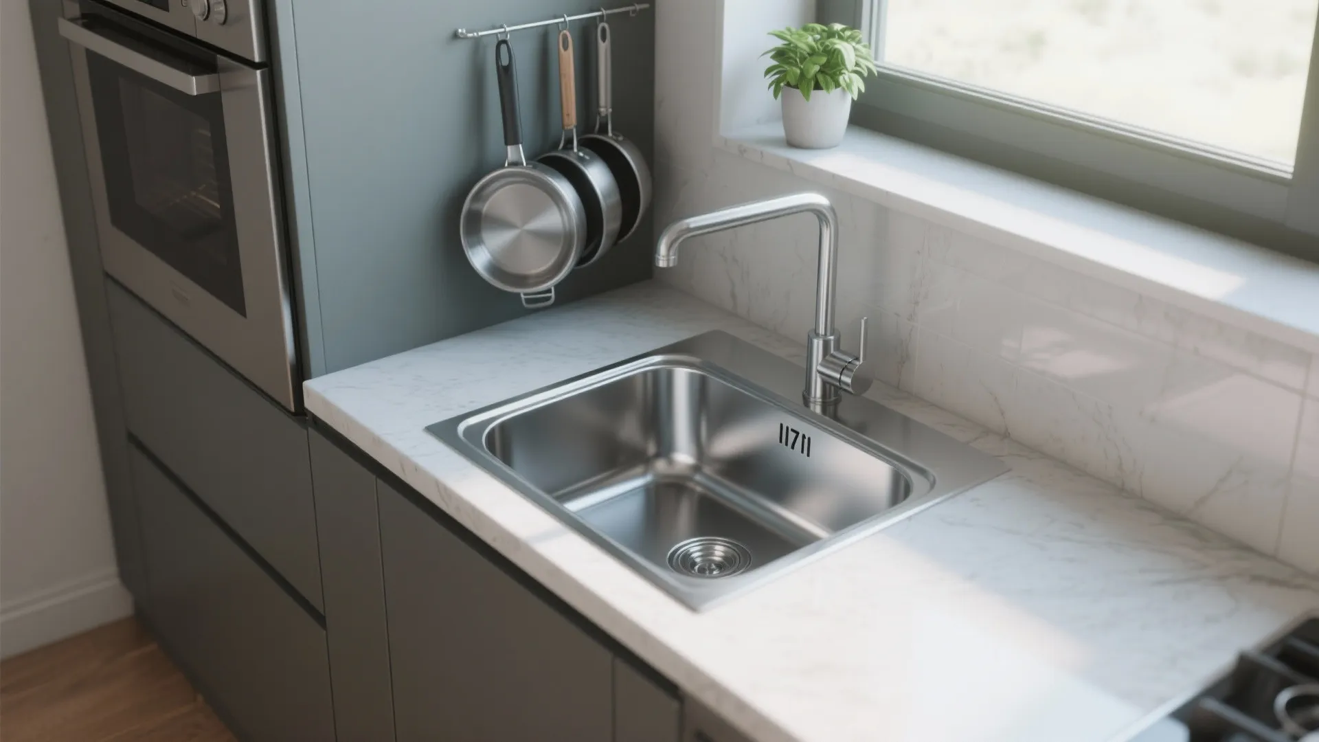 2. Narrow but deep sink (16"–20" wide, 9"–12" deep)