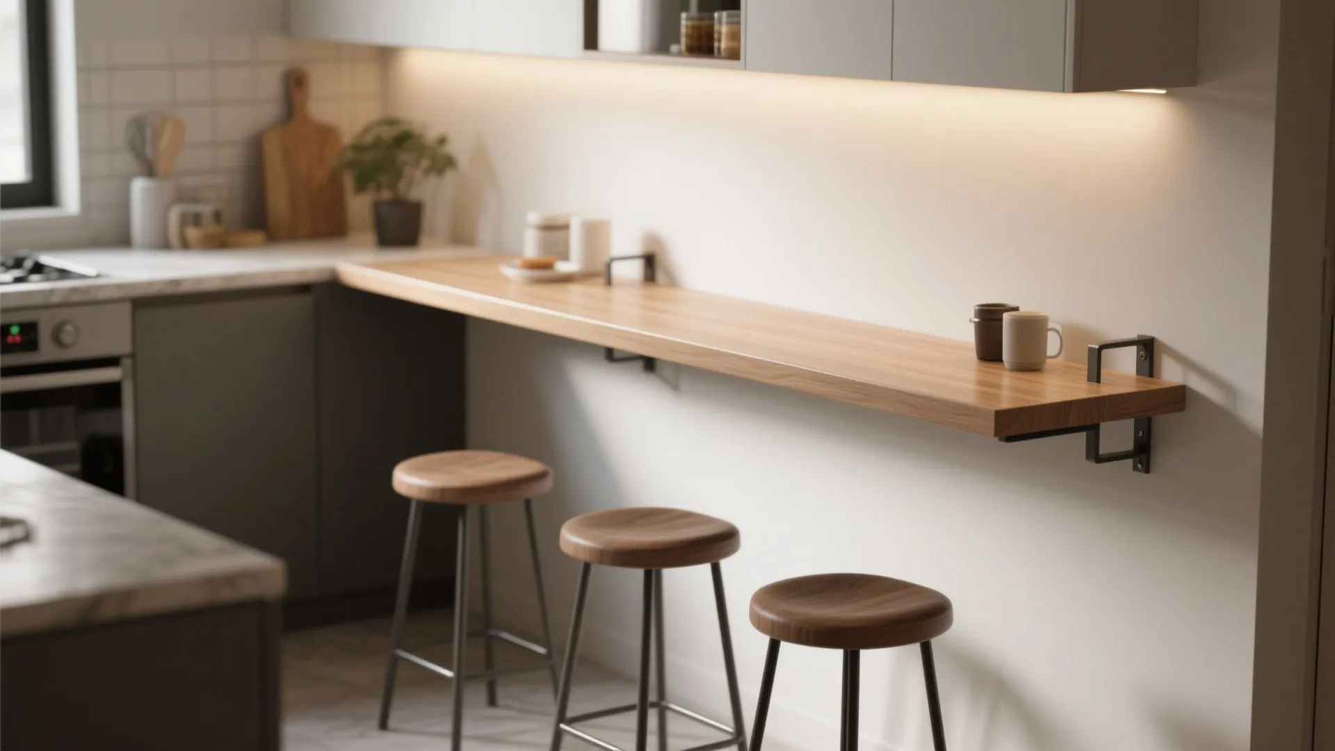 4. Narrow floating breakfast bar