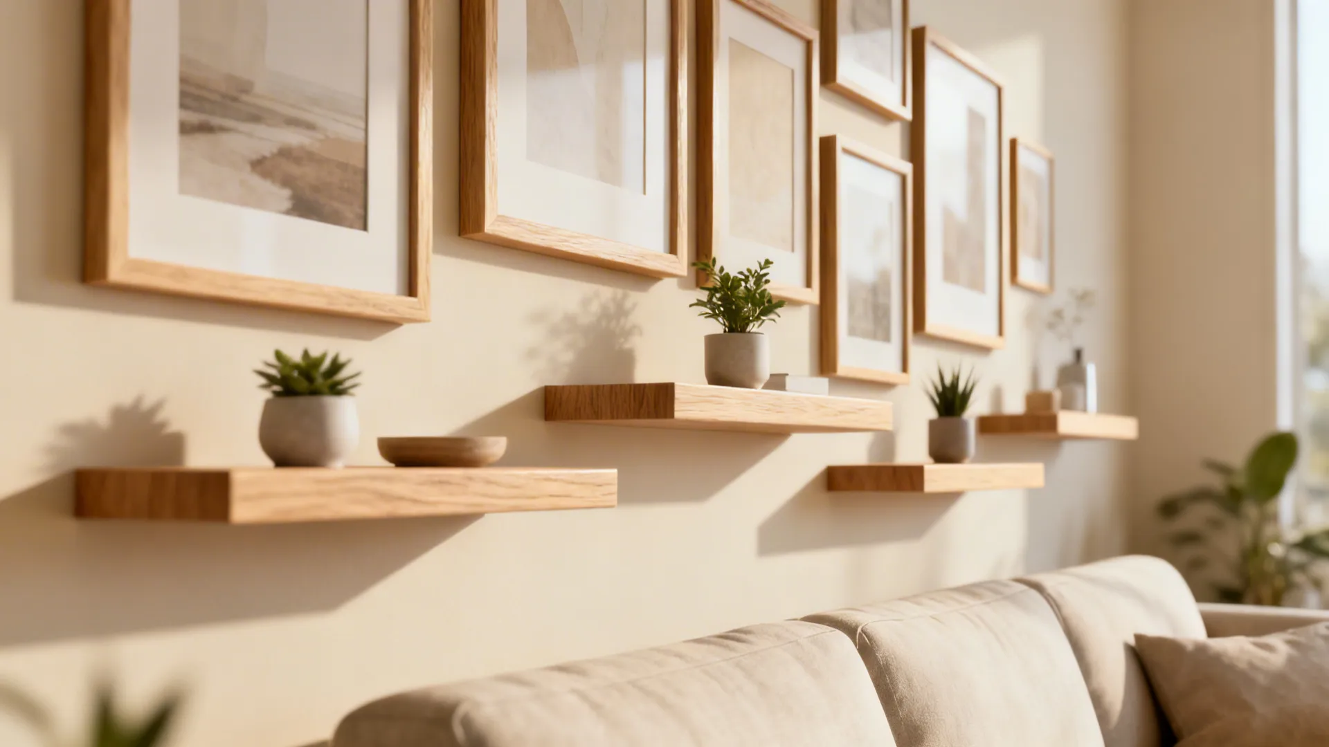 1. Narrow floating shelves for a gallery wall