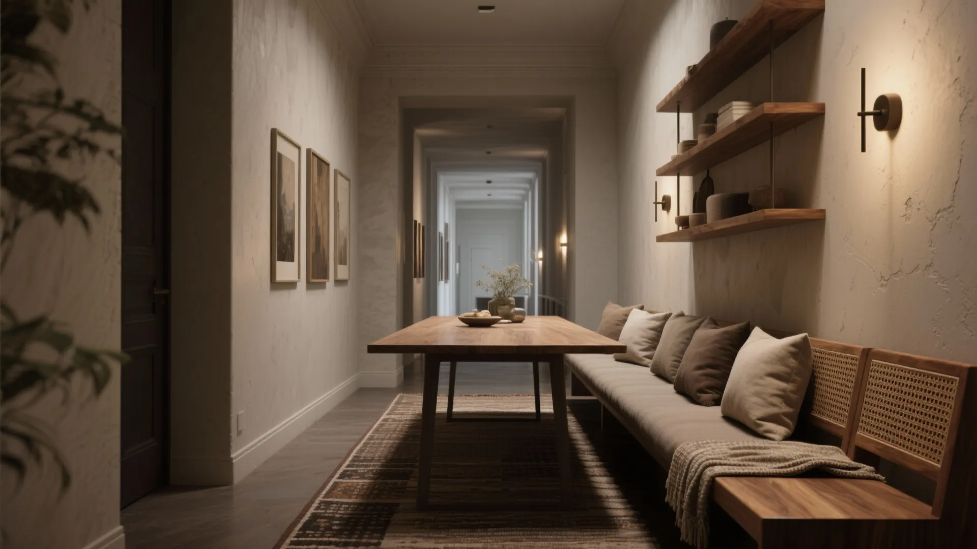 5. Narrow or Gallery Dining (8–14 ft long, 7–8 ft wide / 2.1–2.4 m)