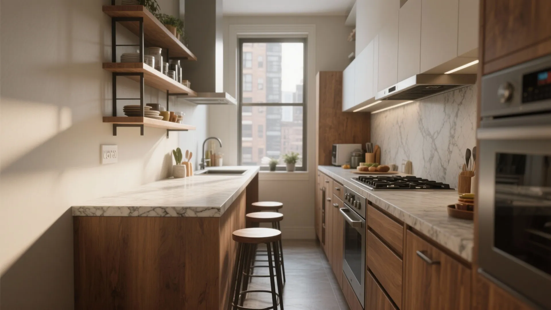 1. Narrow galley island — make a skinny island sing