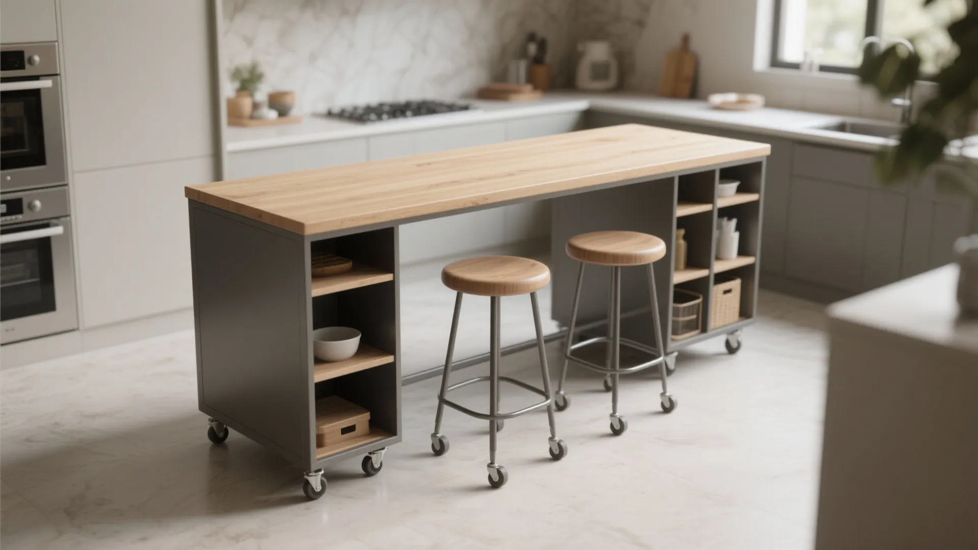 5. Multi-use Kitchen Island with Stools