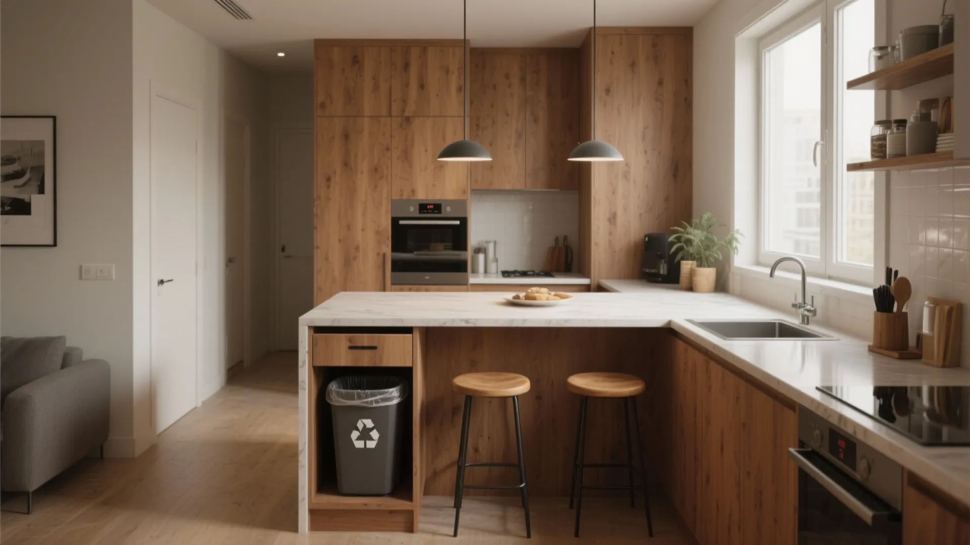 2. Narrow Island That Doubles as Prep and Dining