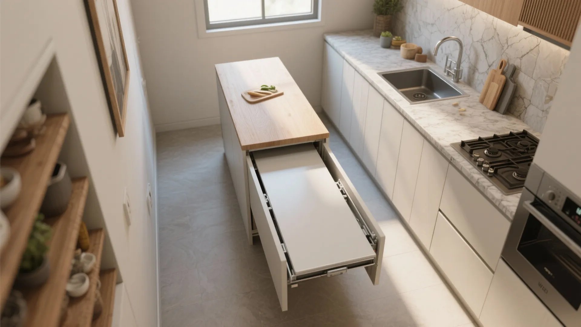 2. Narrow islands and slide-away counters