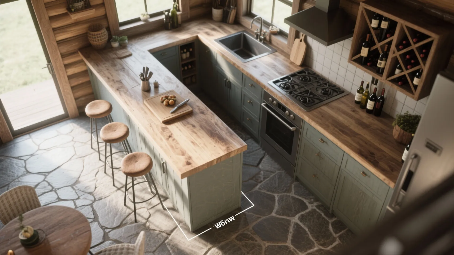 5. Multipurpose island that doubles as prep, dining, and storage